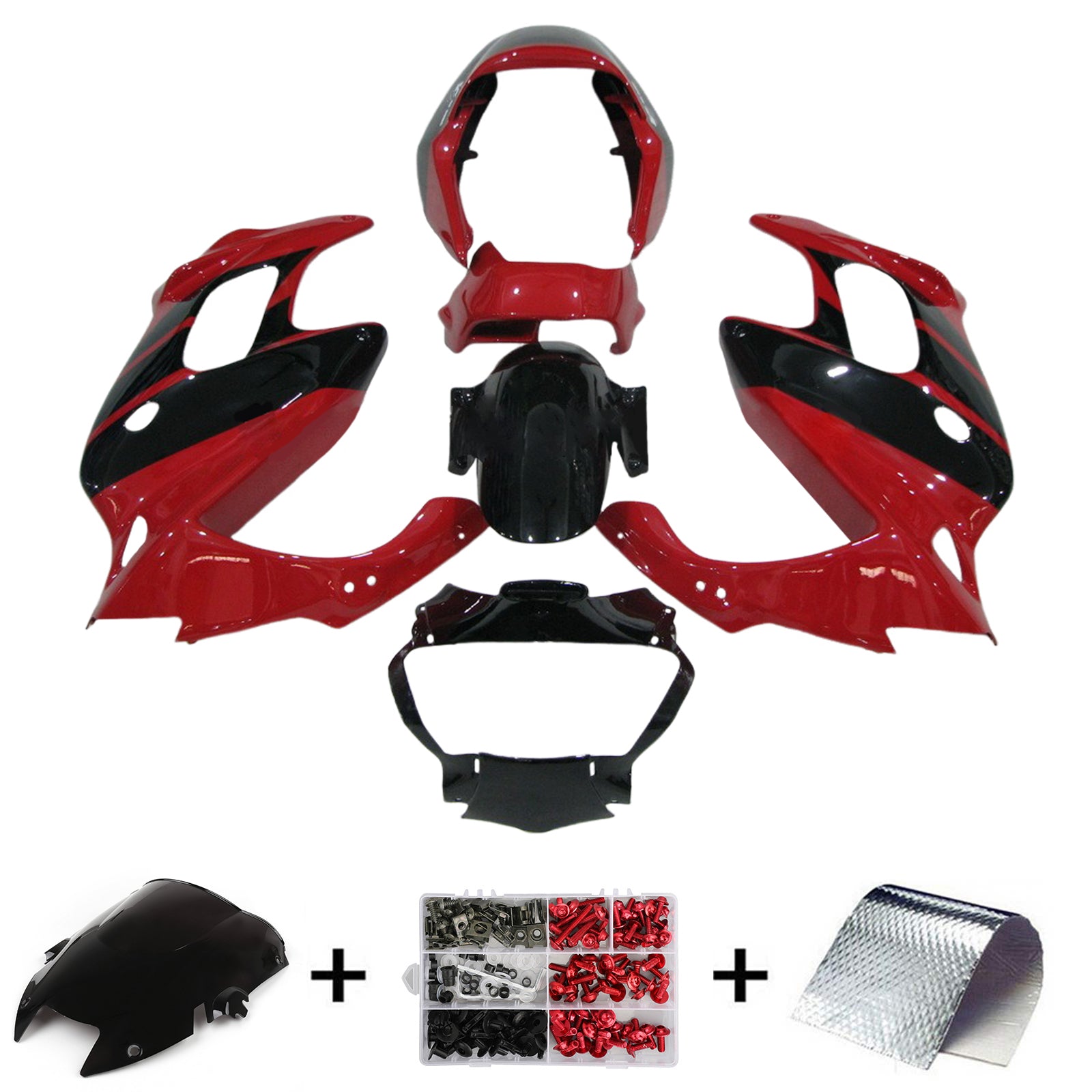 Amotopart 1997-2005 VTR1000F Honda Kit de carenado rojo y negro