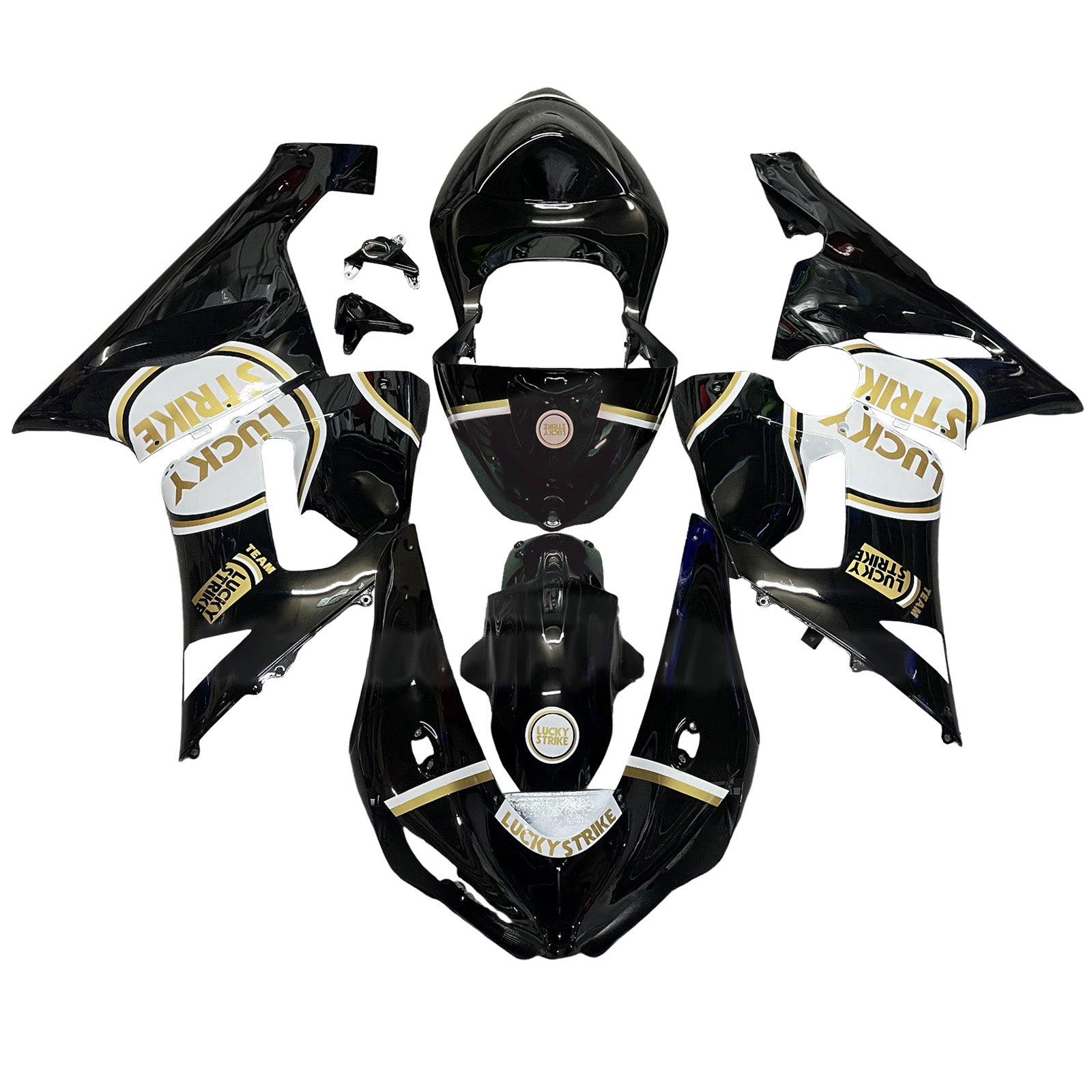 Amotopart 2005-2006 Kawasaki ZX6R 636 Schwarz Goldverkleidungskit