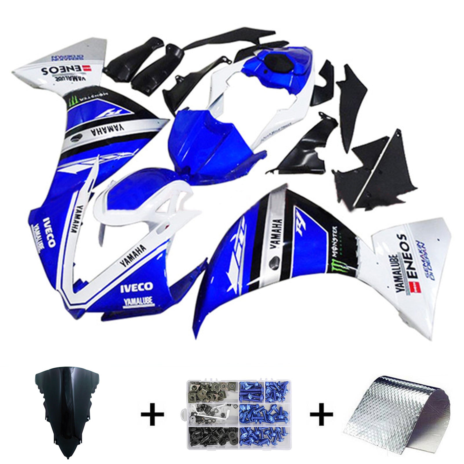 Amotopart 2009-2011 Yamaha YZF 1000 R1 bleu et blanc avec kit de carénage logo