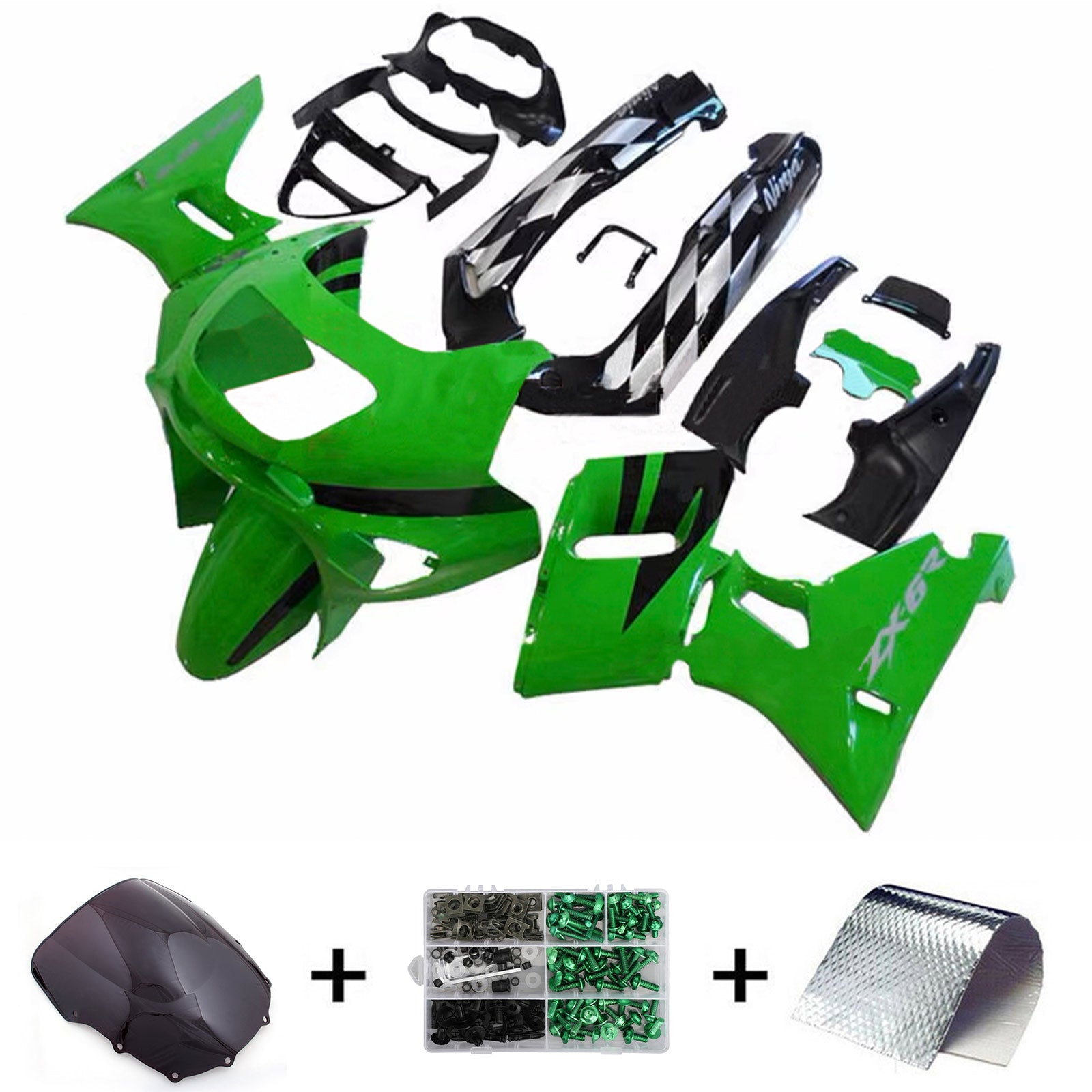 Amotopart ZZR400 1993–2007 ZZR600 1998–2003 Kawasaki Green&amp;Black Style3 Verkleidungsset