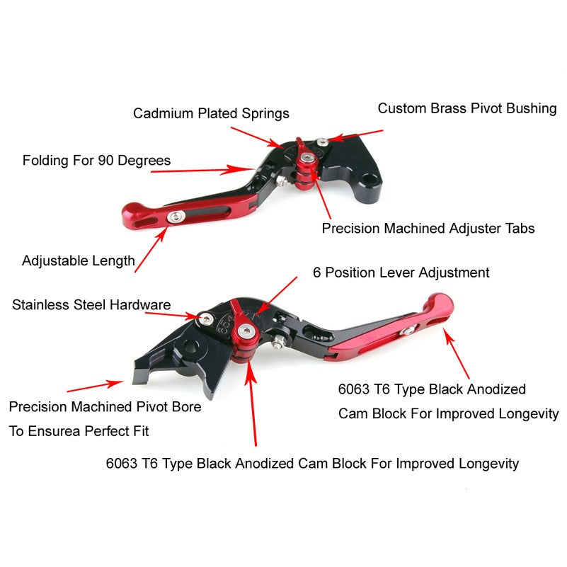 2000-2001 Honda CBR929RR Adjustable Folding Extendable Brake Clutch Levers Red