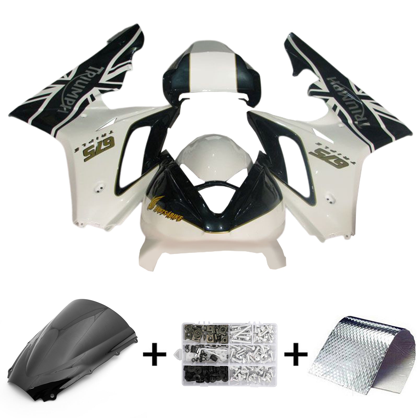 Amotopart 2006-2008 Triumph Daytona 675 Kit de carenado blanco y negro Style1