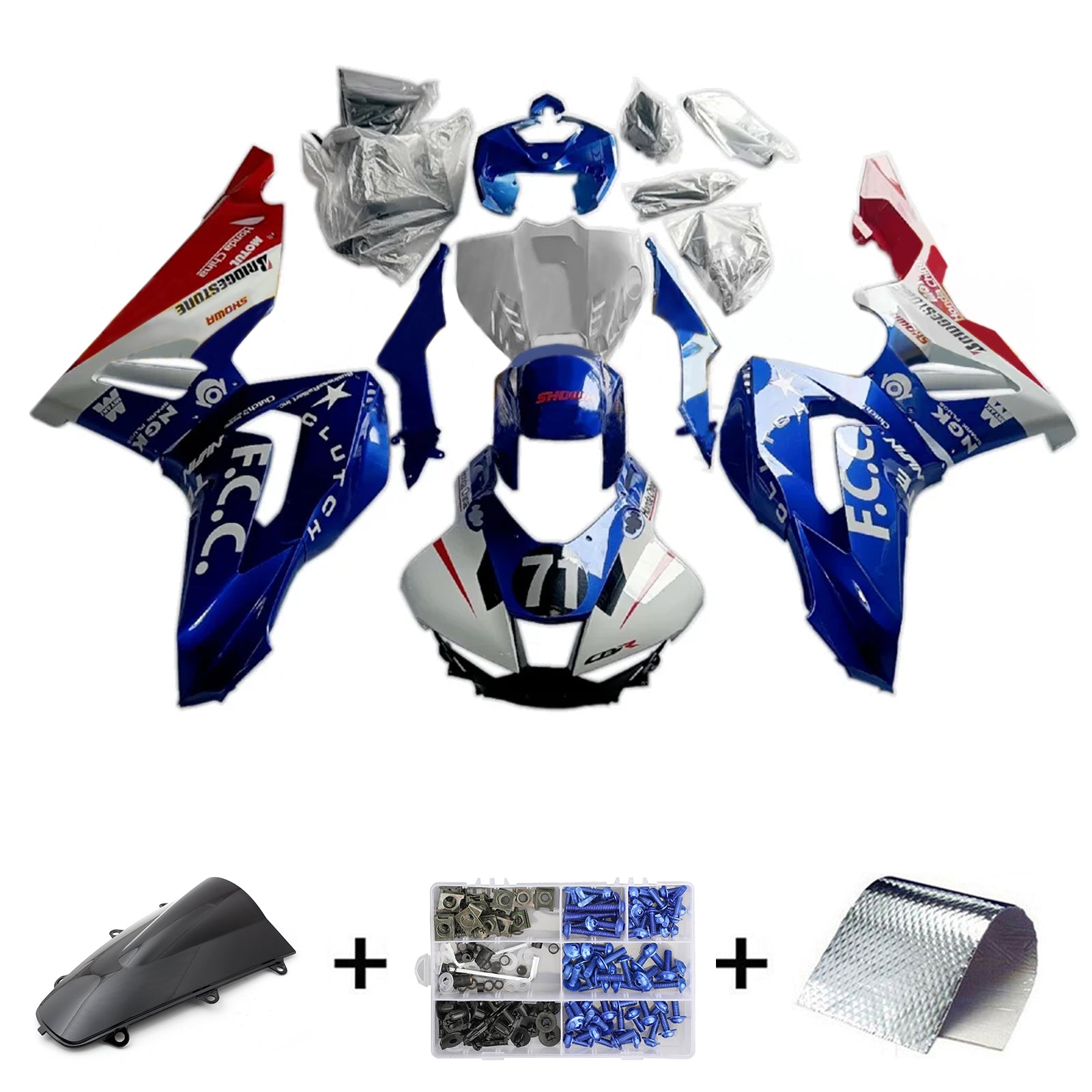 Amotopart 2020-2023 CBR1000RR-R Kit de carénage bleu et rouge Honda