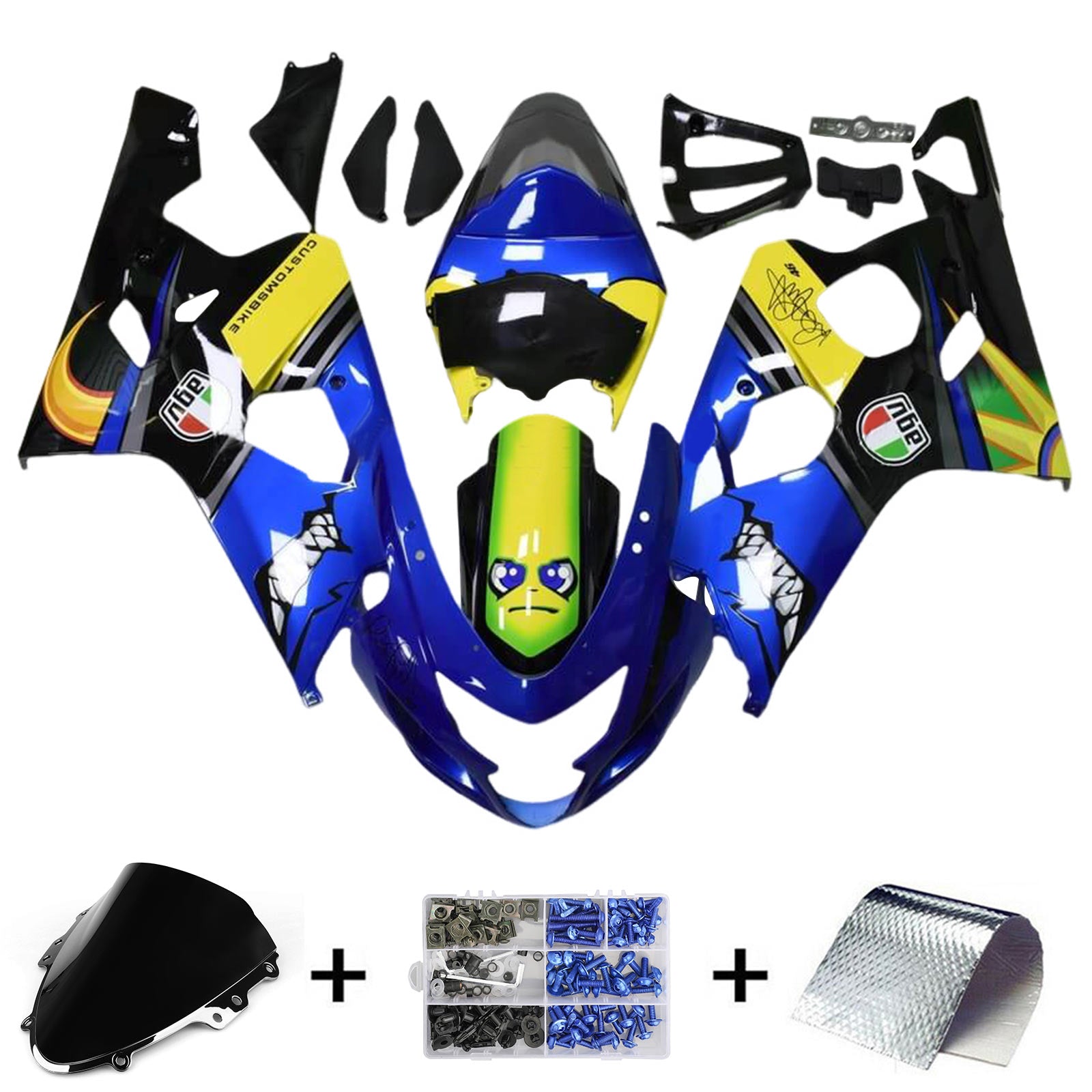 Amotopart 2004-2005 K4 GSXR 600/750 Suzuki Kit de carénage Monster bleu et jaune