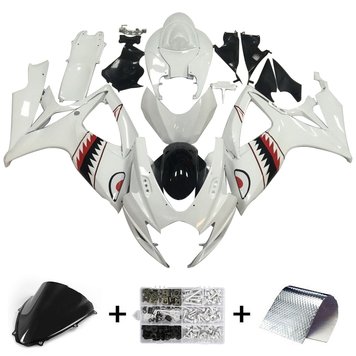 Amotopart 2006-2007 K6 GSXR 600/750 Suzuki White with Shark Fairing kit