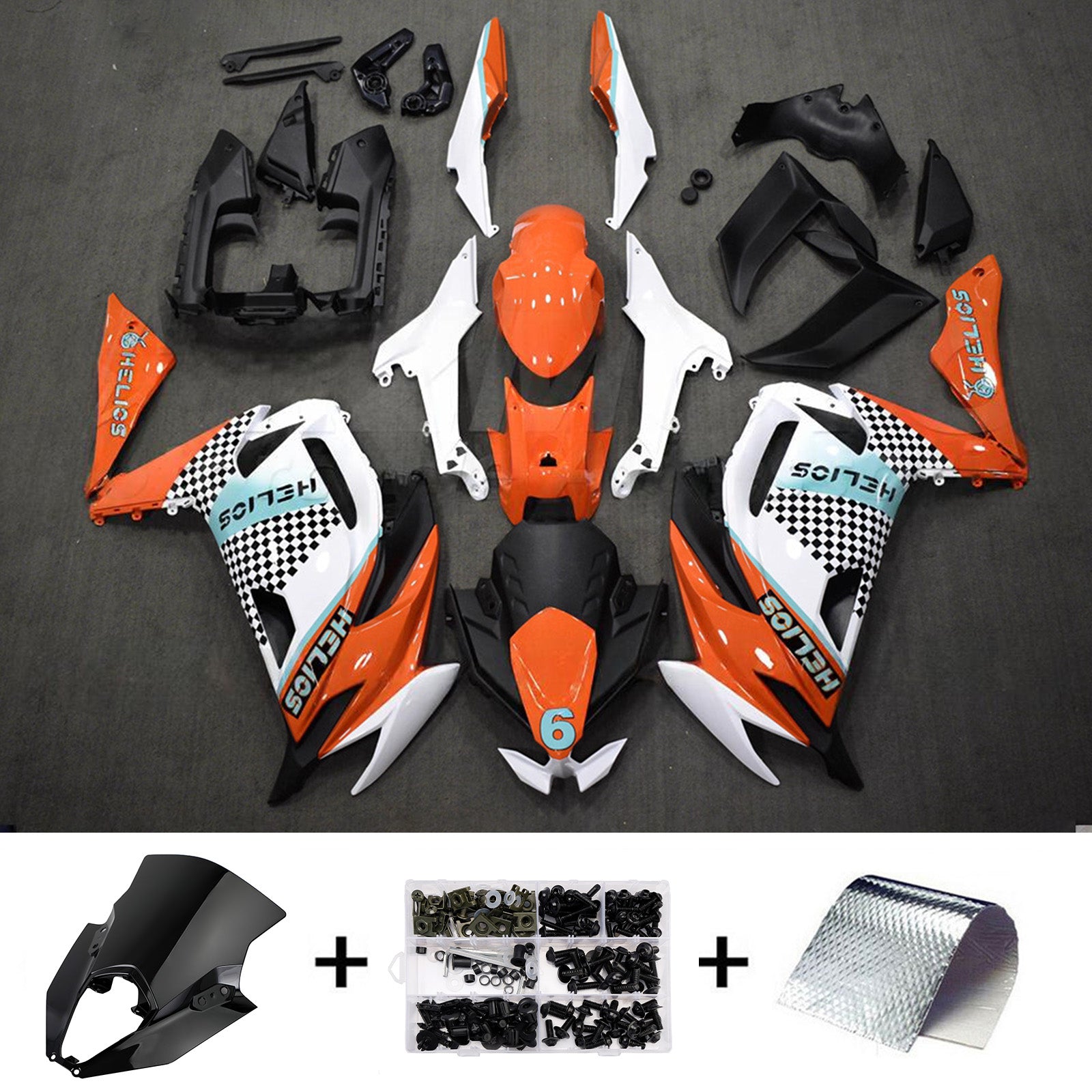 Amotopart 2020-2025 Kawasaki ER6F/Ninja650 Orange White Black Fairing Kit