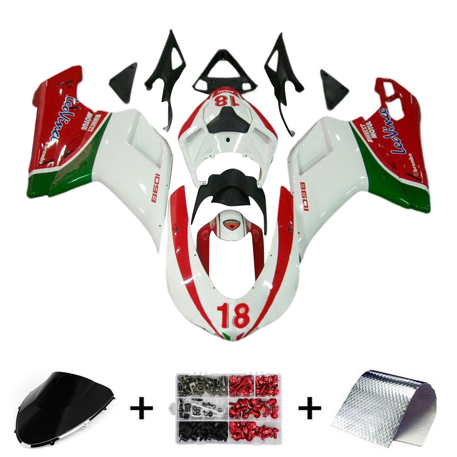 Amotopart Kit de carénage Ducati 1098 1198 848 rouge et blanc Style3 toutes années