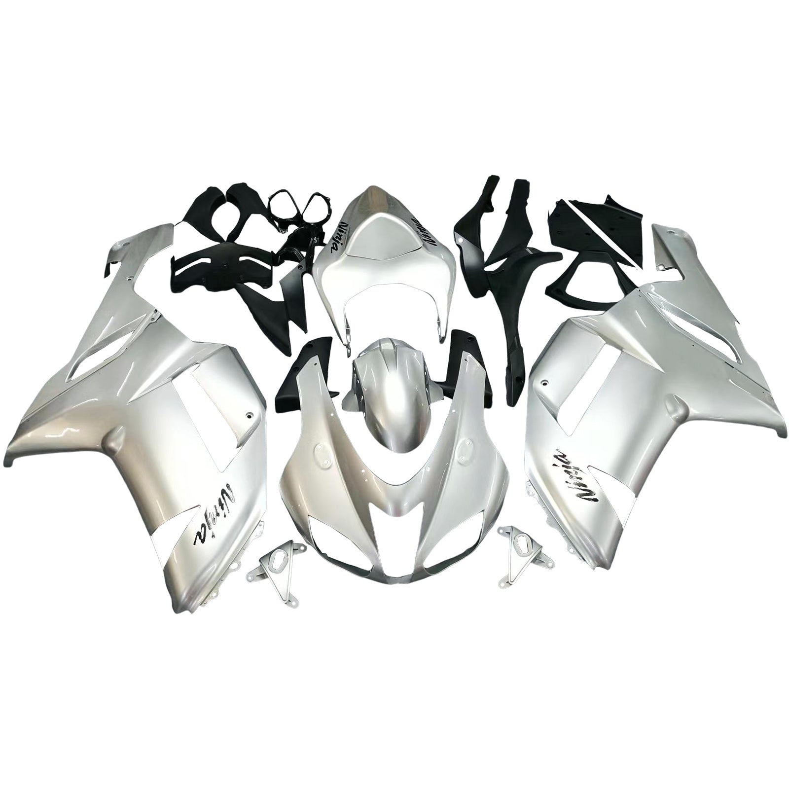 Amotopart 2007-2008 Kawasaki ZX6R 636 Silver Fairing Kit