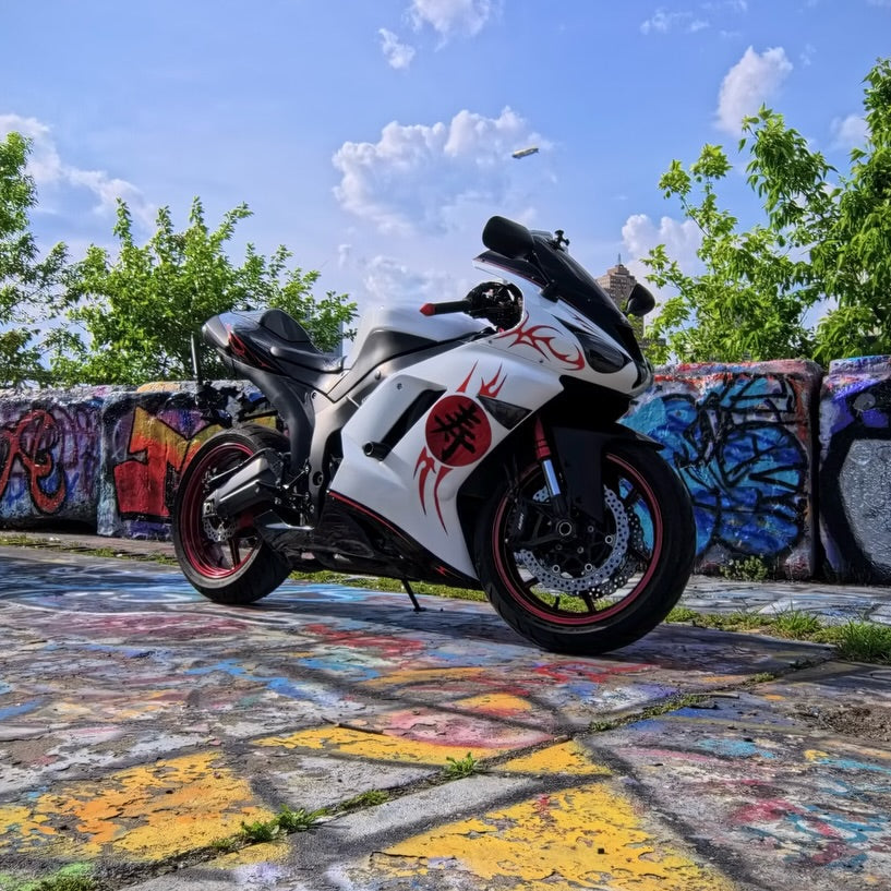 Amotopart 2007-2008 Kawasaki ZX6R 636 White Red Fairing Kit