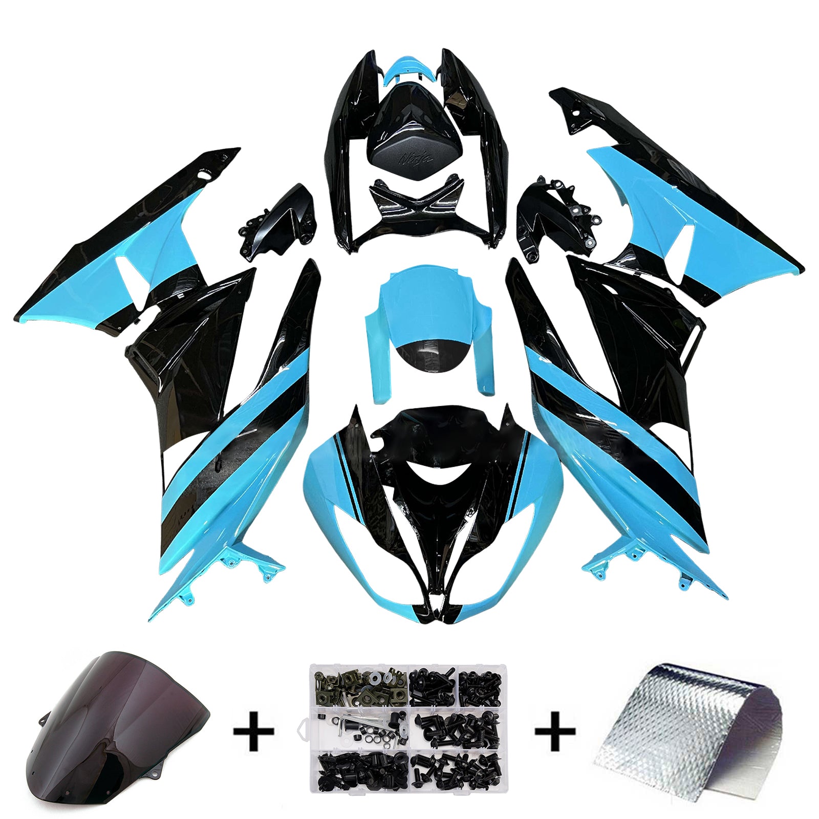 Amotopart 2009-2012 Kawasaki ZX6R 636 Blue Black Fairing Kit