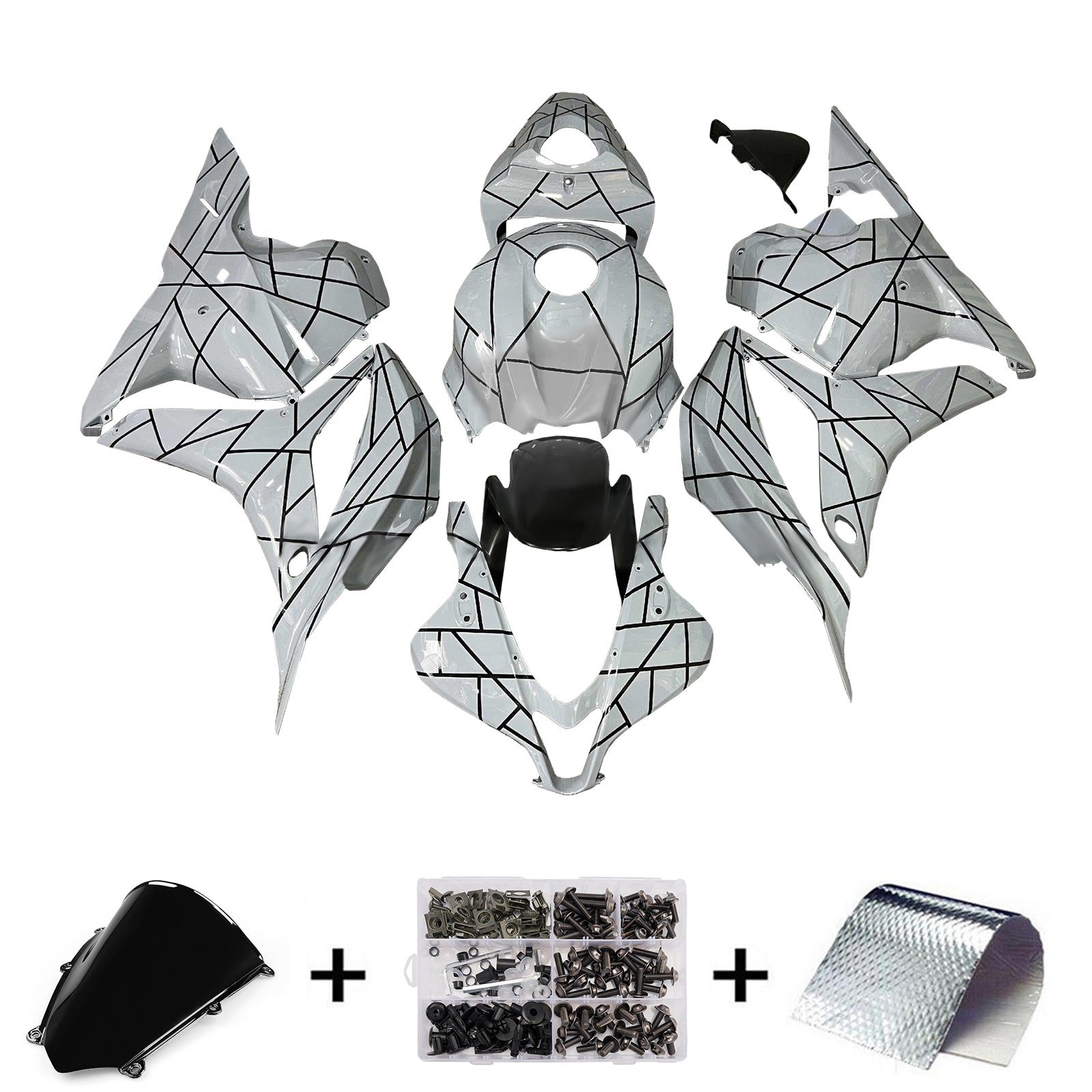 Amotopart 2009-2012 Honda CBR600rr Kit de carénage de lignes de lignes noir blanc gris