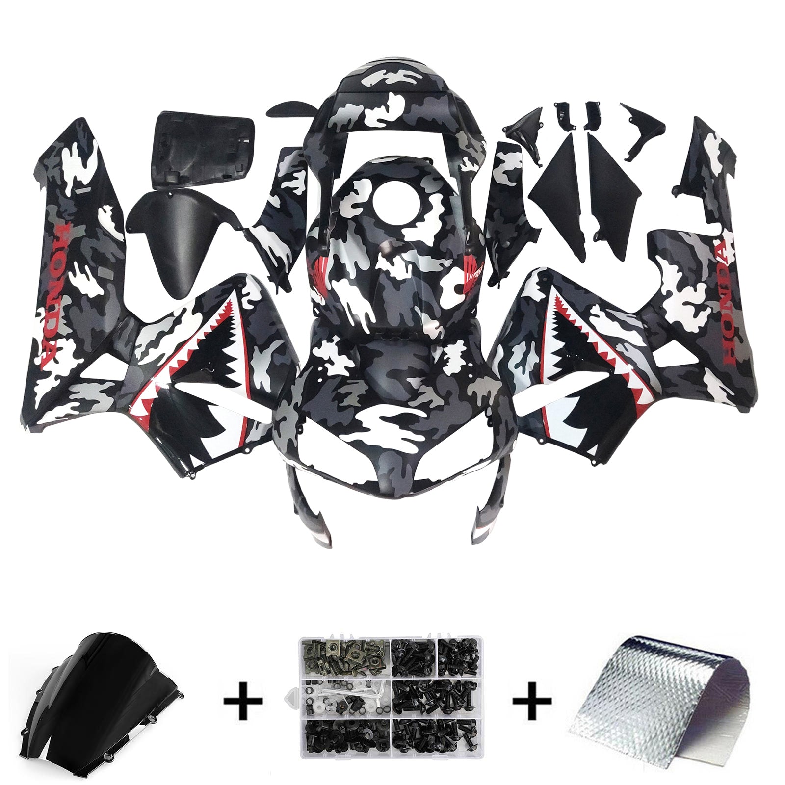 Amotopart 2003-2004 Honda CBR600RR Black White Shark Fairing Kit