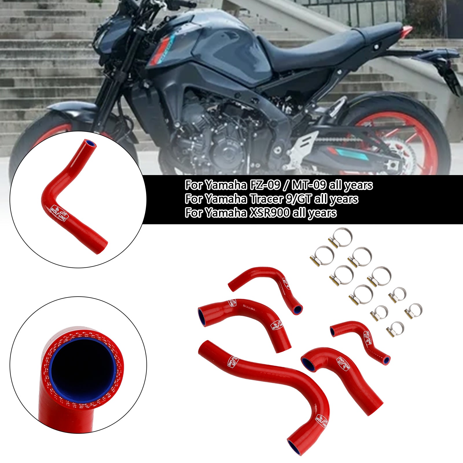 All Years Yamaha MT-09 XSR900 Tracer 9/GT Silicone Radiator coolant Hose