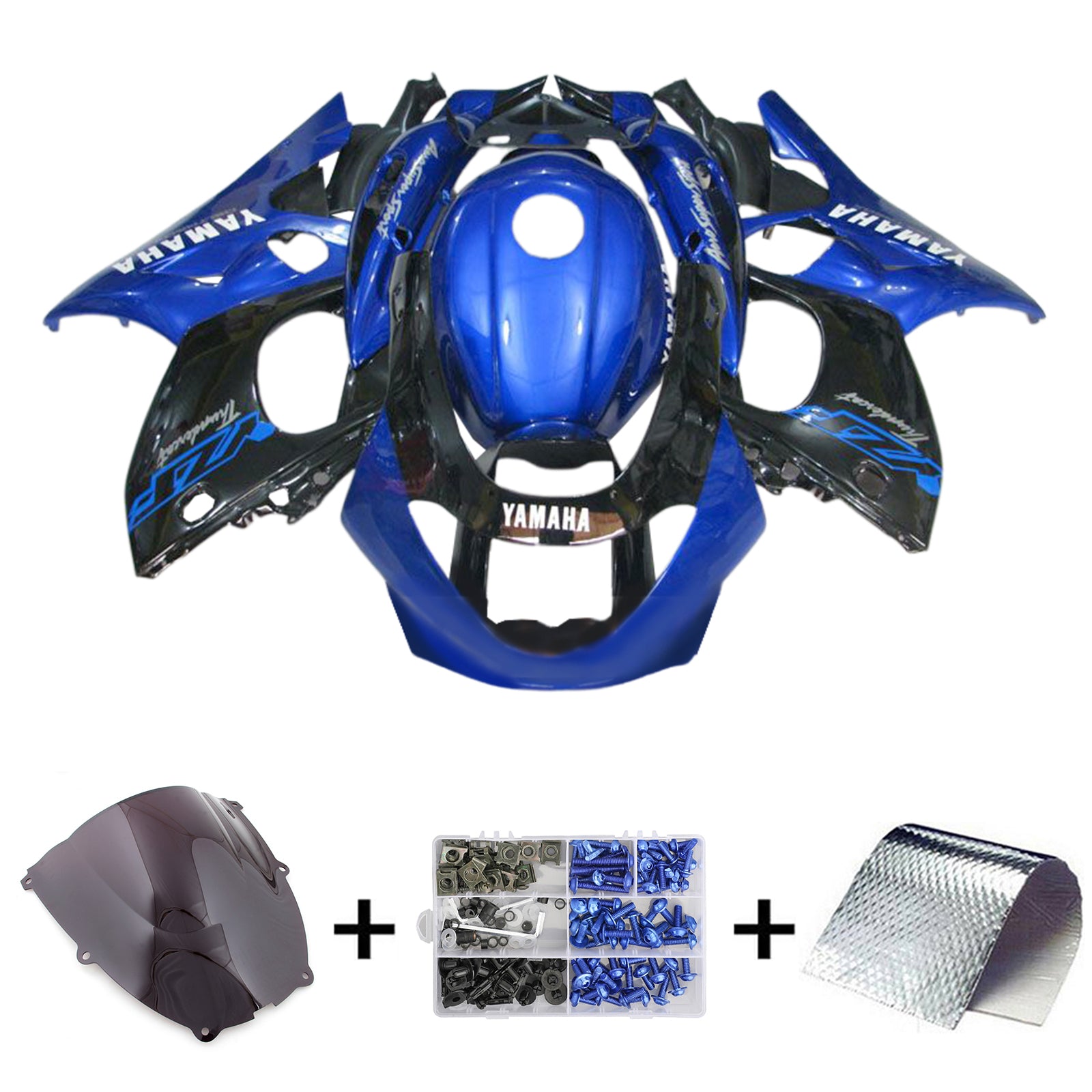 Amotopart Verkleidungssatz für Yamaha YZF 600R Thundercat, glänzend, Schwarz/Blau, 1996–2007