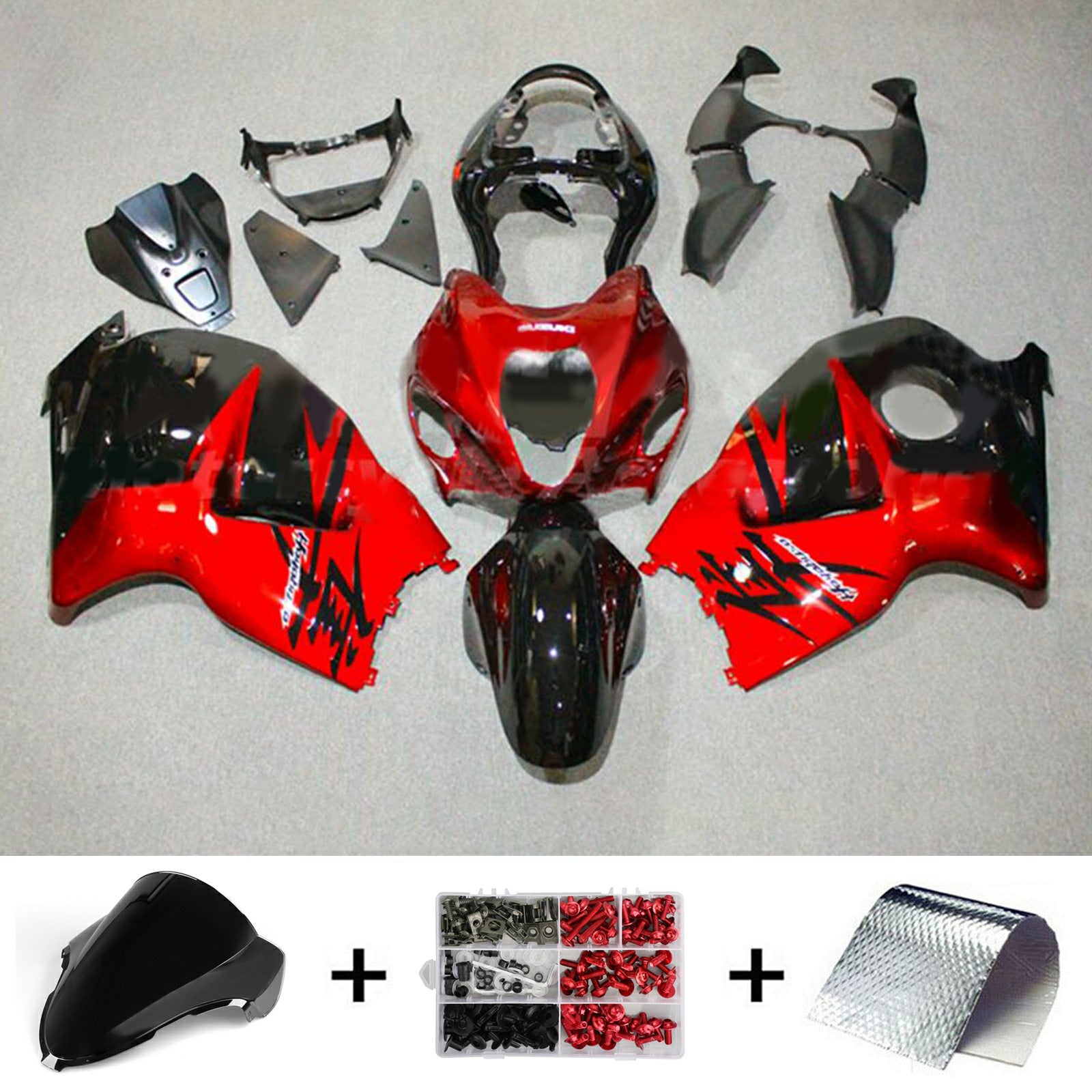 Amotopart 1999-2007 Suzuki Hayabusa GSX1300R Gloss Red&Black Style1 Fairing Kit