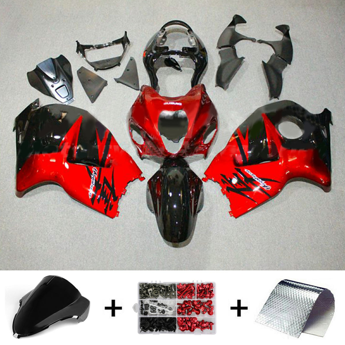 Amotopart 1999-2007 Suzuki Hayabusa GSX1300R Kit de carenado rojo brillante y negro Style1