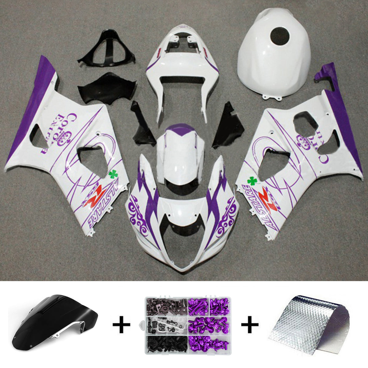 Amotopart 2003-2004 K3 Suzuki GSXR1000 Kit de carenado blanco y morado