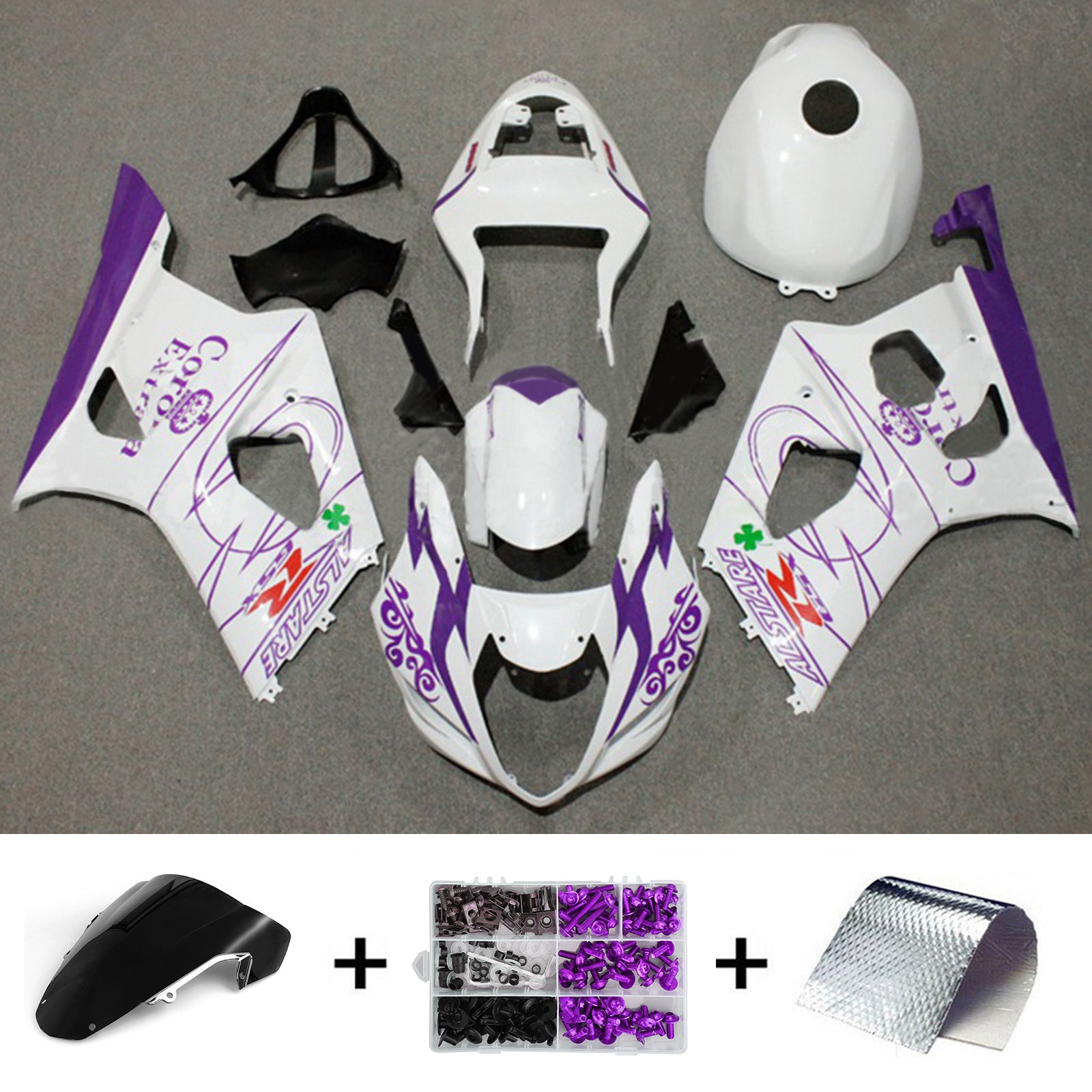 Amotopart 2003-2004 K3 Suzuki GSXR1000 Kit carenatura bianco e viola