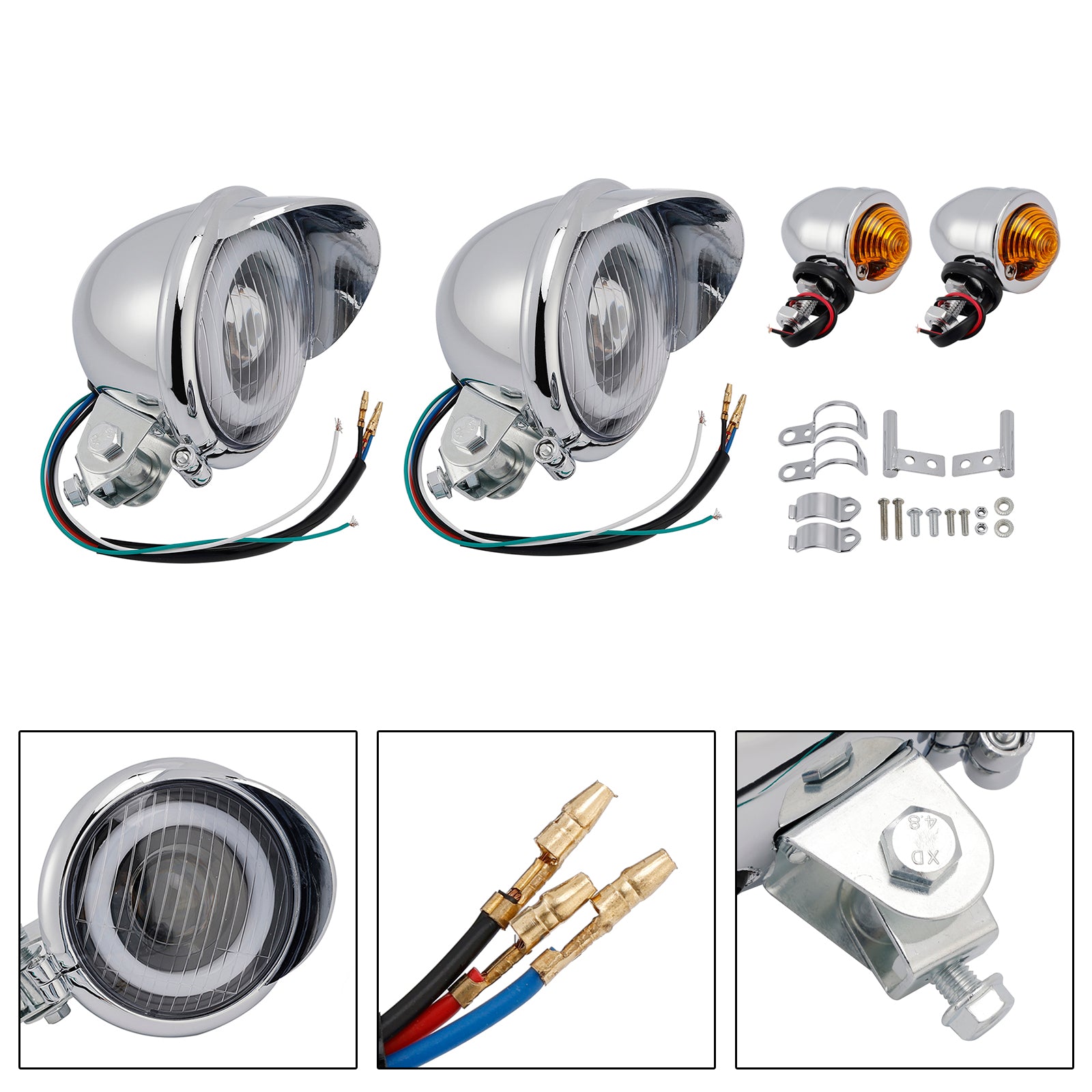 Racer Bobber Chopper Motorcycle Beam Headlight Fog Lamp Custom Chrome #D17