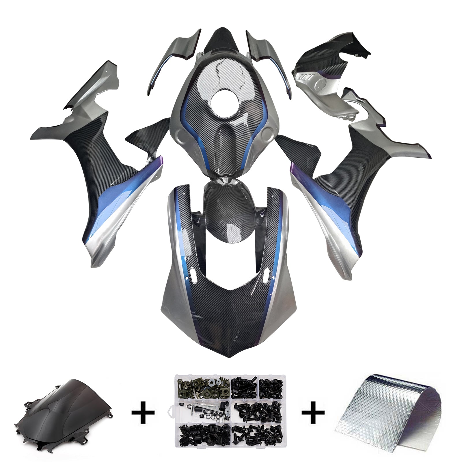 Amotopart 2015-2019 Yamaha  YZF-R1 Grey & Black Carbon Fiber Pattern Fairing Kit
