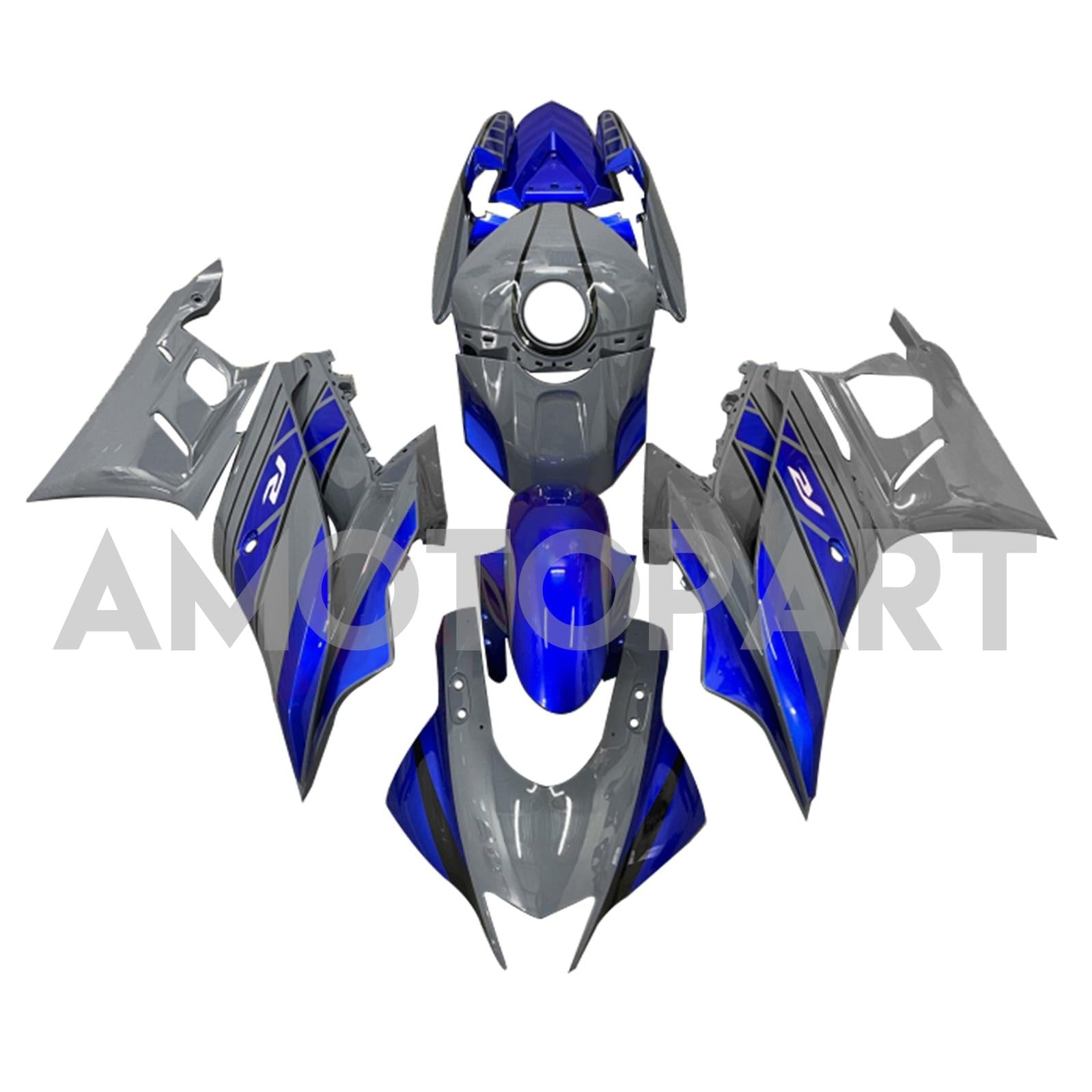 Amotopart 2022-2024 Yamaha YZF-R3 R25 Grey with Blue Style4 Fairing Kit