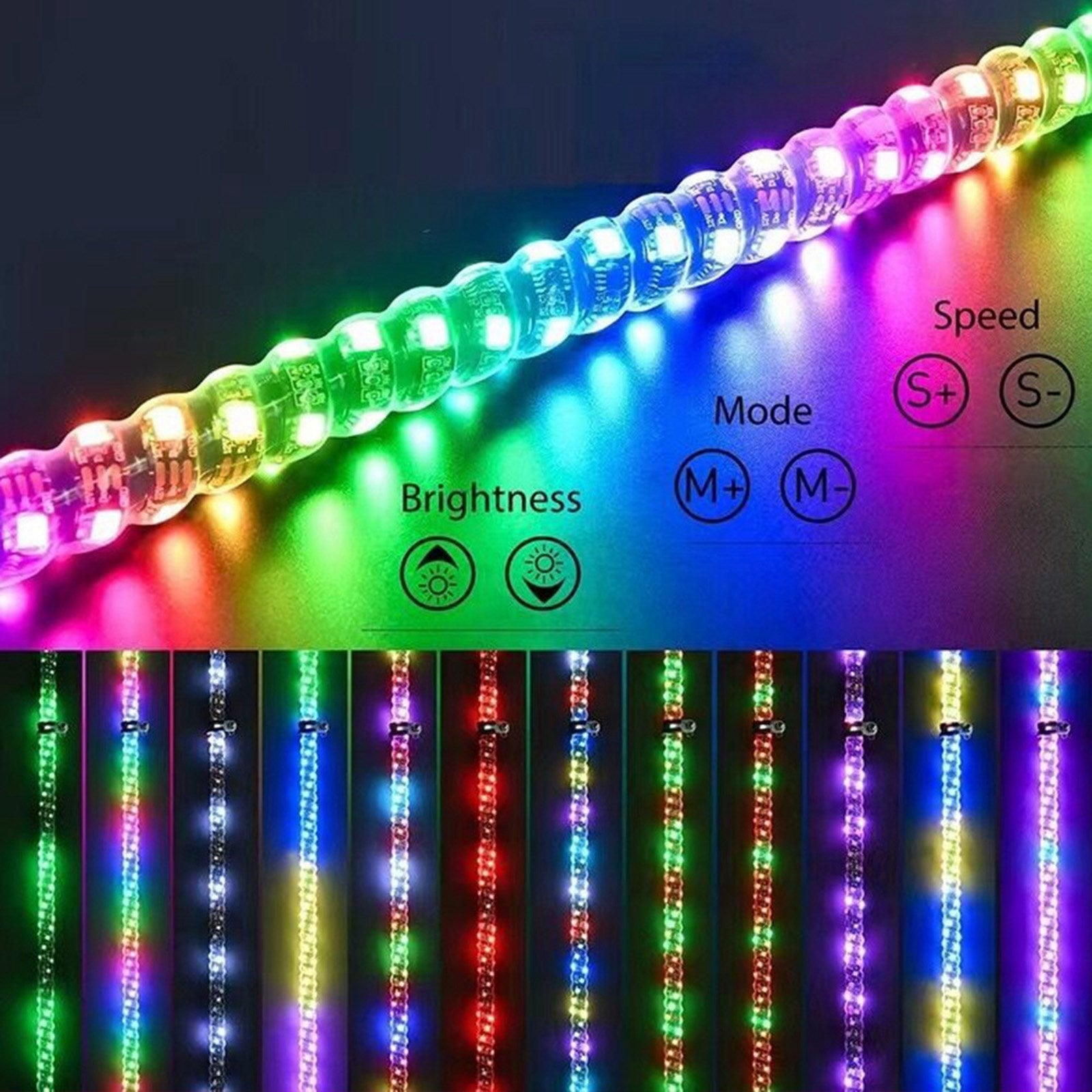 2X 2ft RGB LED APP Whip Lights Antenne mit Flaggen-Fernbedienung für Polaris UTV ATV