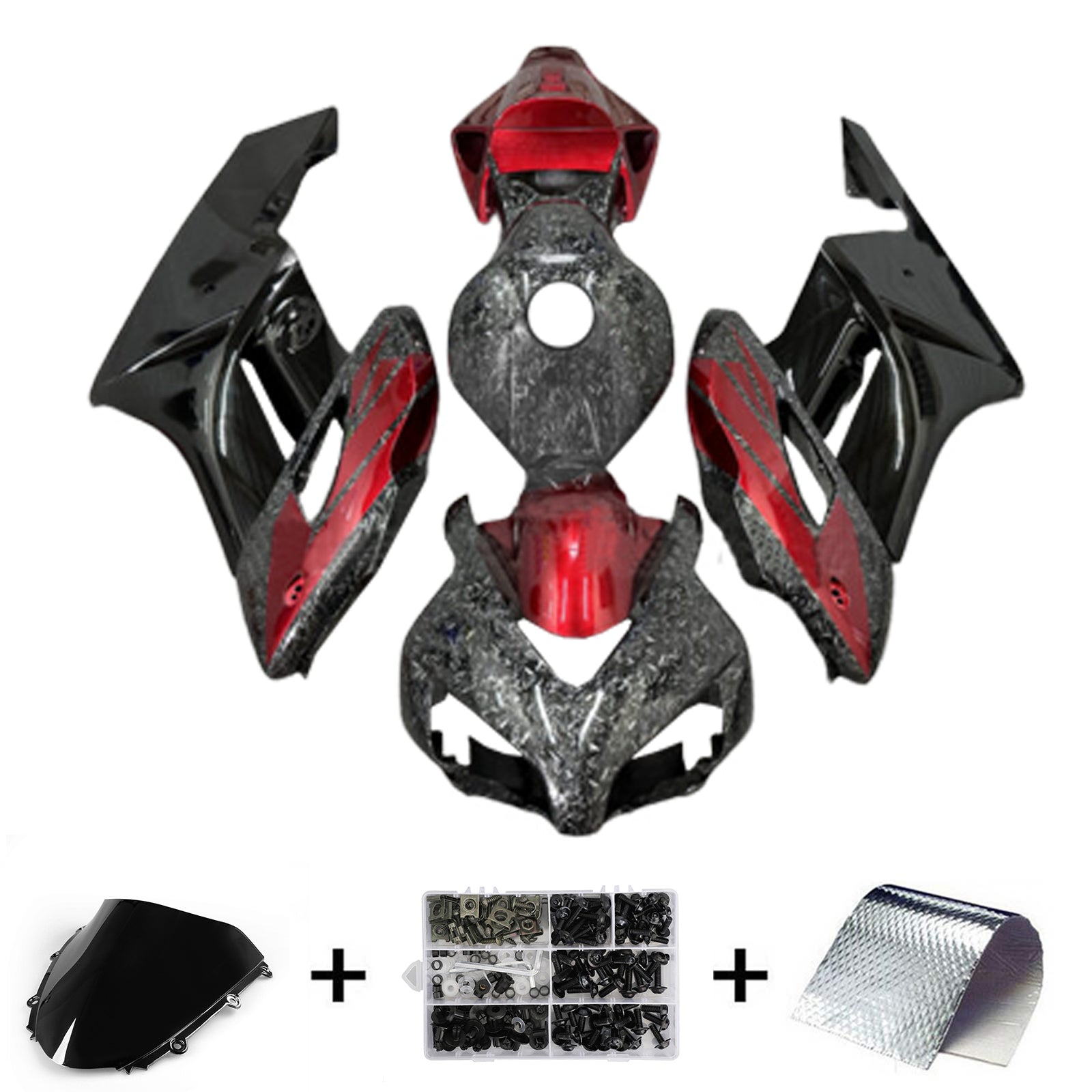 AMOTOPART 2004-2005 Honda CBR1000RR鍛造炭素繊維パターンレッドフェアリングキット