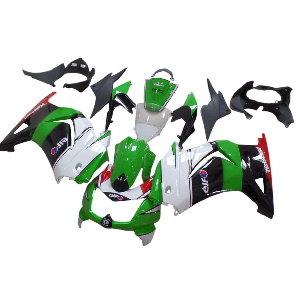 Amotopart 2008-2012 Kit carena Kawasaki EX250 Ninja250R nero bianco verde