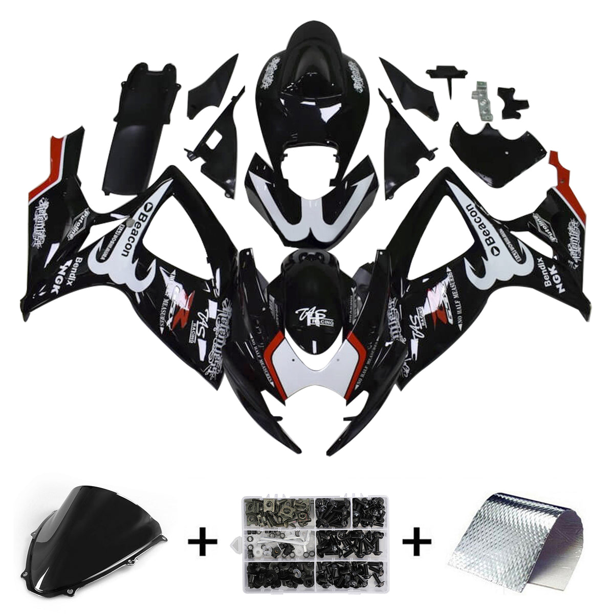 Amotopart 2006–2007 K6 GSXR 600/750 Suzuki Black &amp; White Accents Verkleidungsset