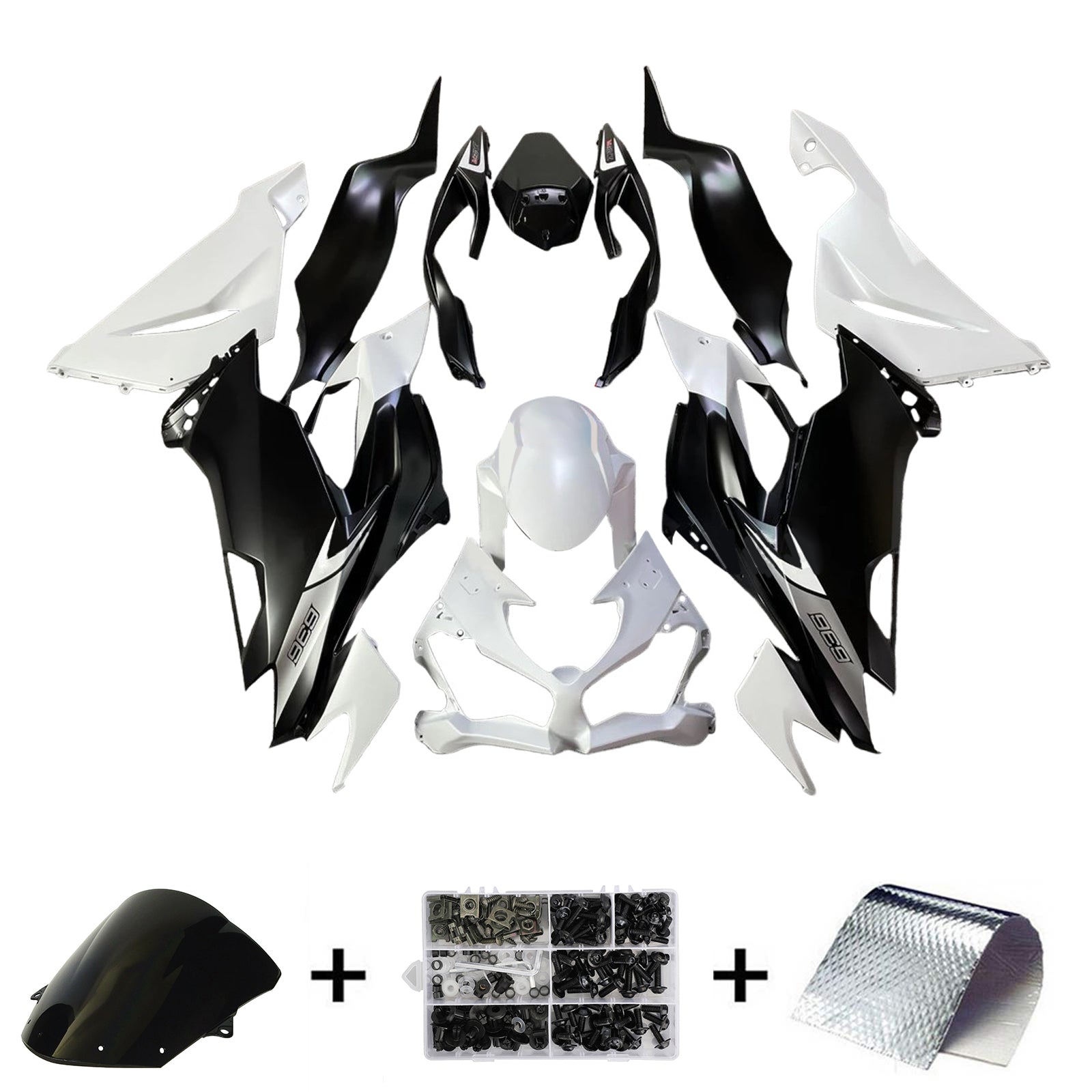 Kit de carénage Amotopart 2019-2023 Kawasaki ZX6R noir blanc