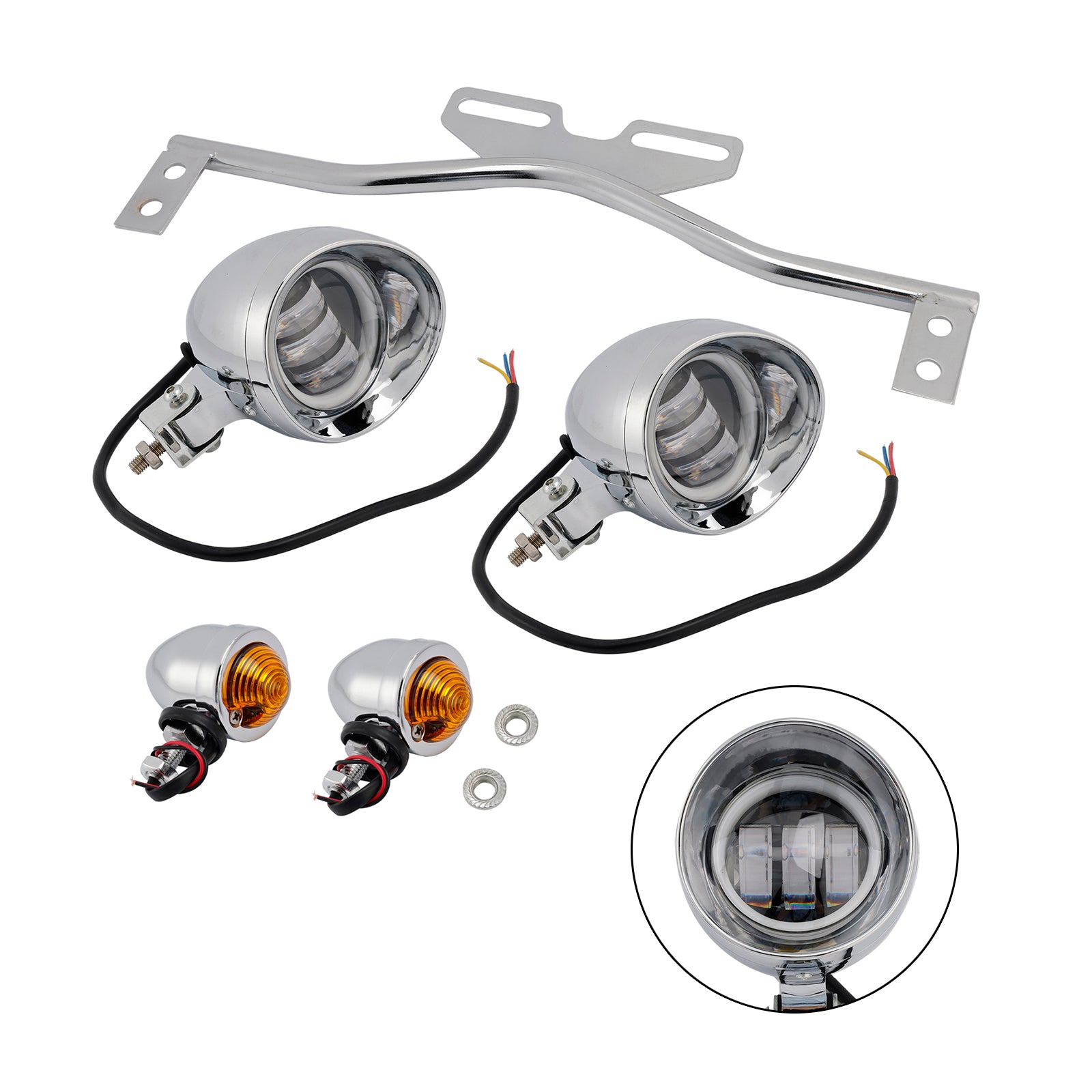 Racer Bobber Chopper Motorcycle Beam Headlight Fog Lamp Custom Chrome #D21