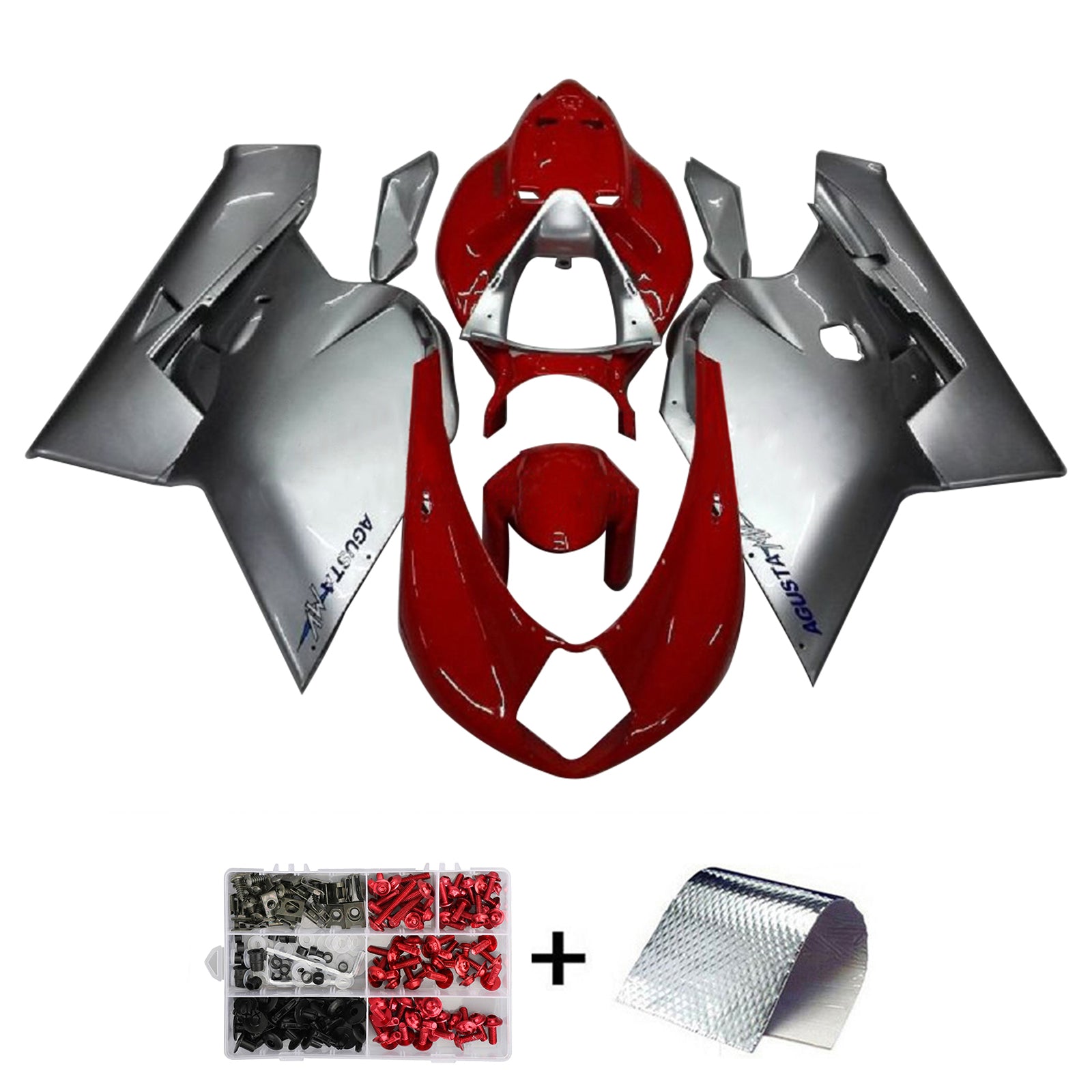 Amotopart 2005-2006 MV Agusta F4 1000 Kit de carenado rojo y plateado Style2