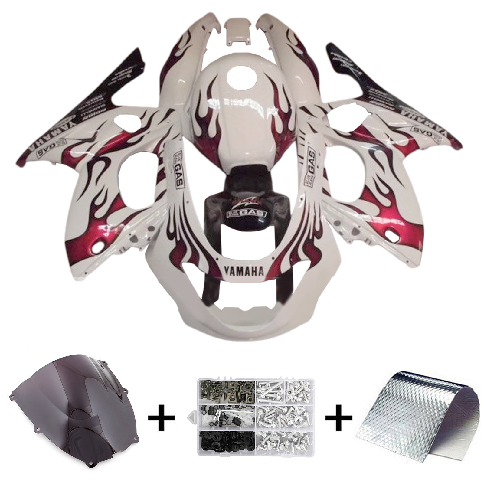 Amotopart Verkleidungssatz für Yamaha YZF 600R Thundercat, 1996–2007, Weiß/Dunkelrot