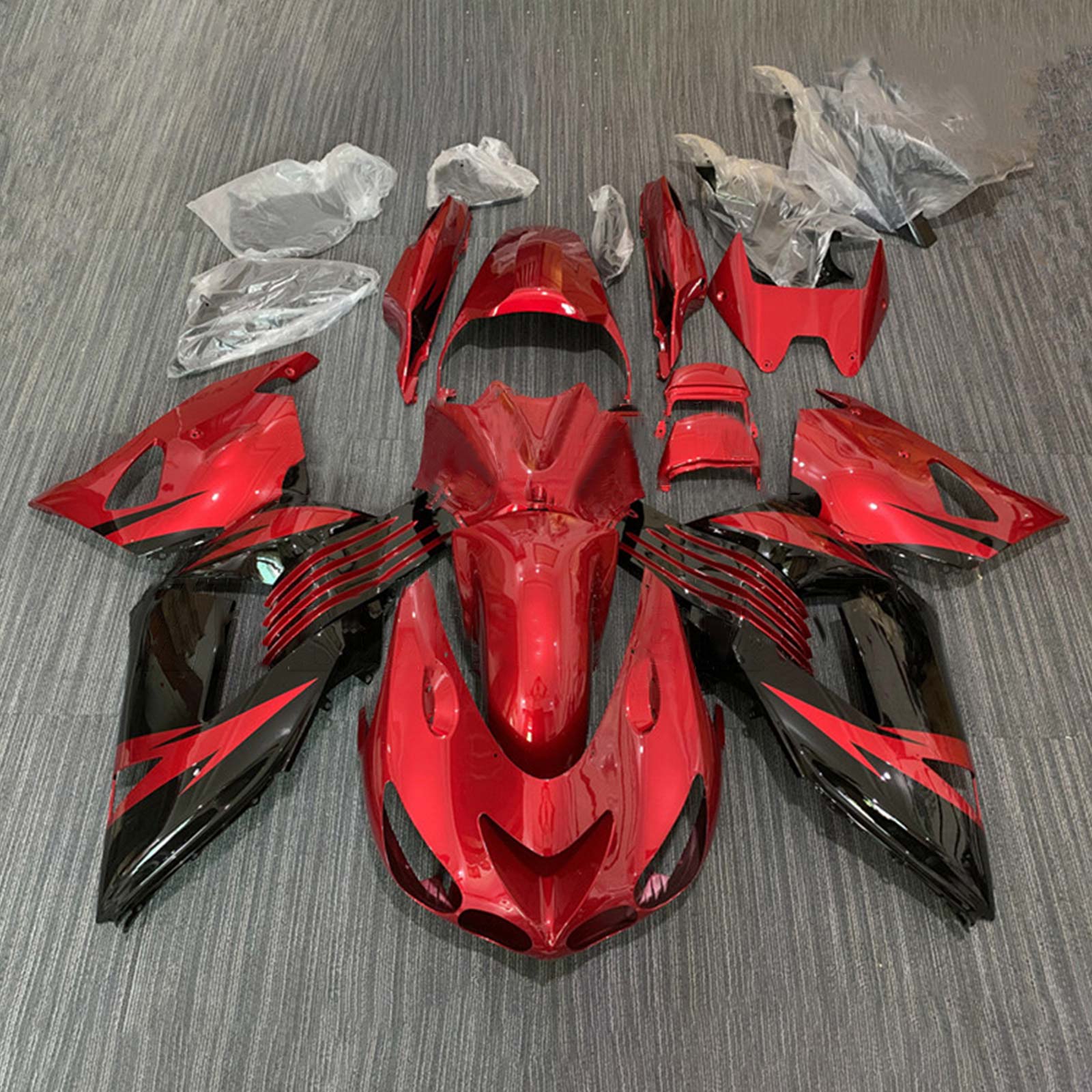 Amotopart 2006–2011 Kawasaki ZX14R Verkleidungsset in glänzendem Rot und Schwarz