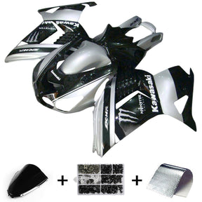 Amotopart 2006–2011 Kawasaki ZX14R ZZR1400 Verkleidungsset in Schwarz, Silber und Weiß