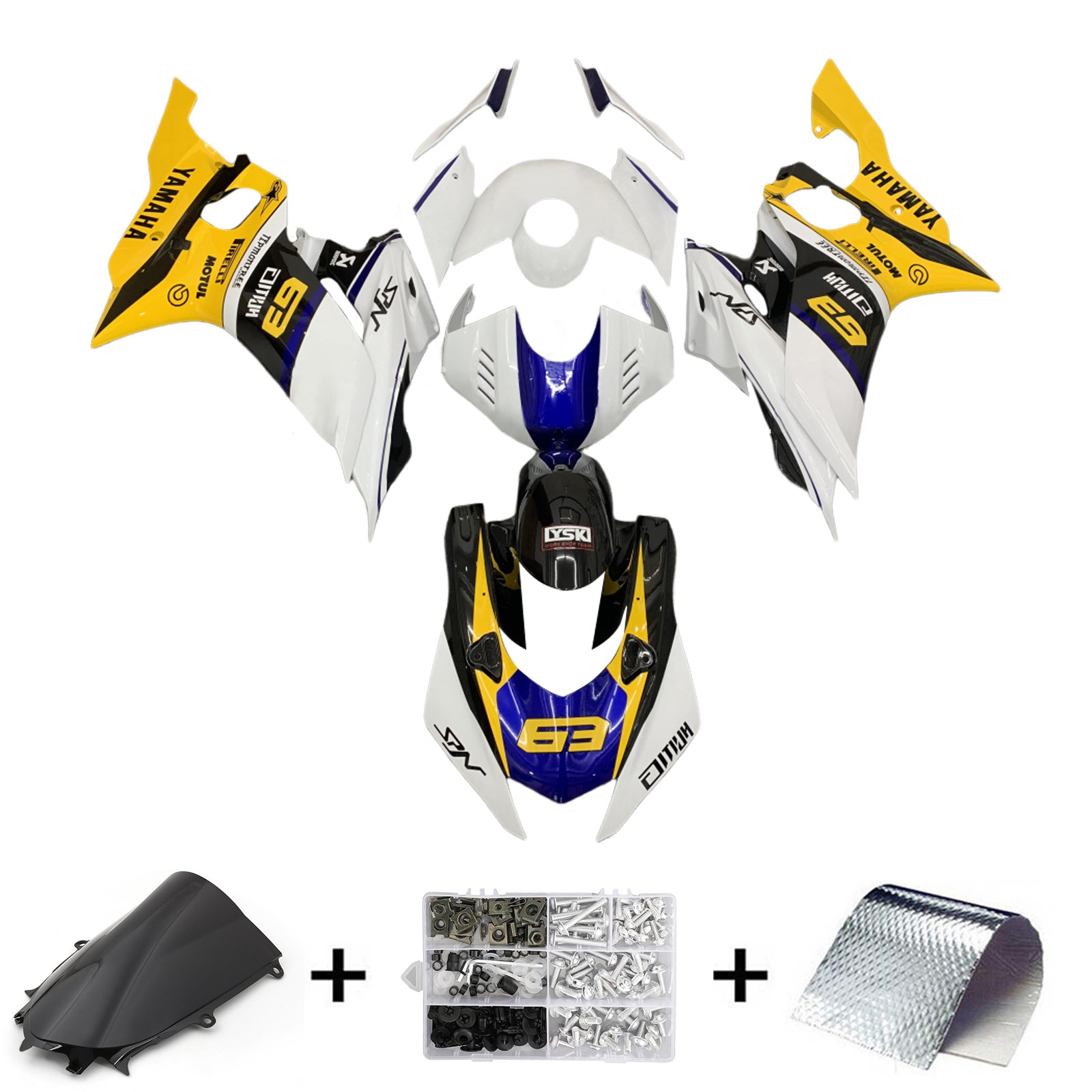 Amotopart Yamaha YZF-R6 2017-2023 Kit de carénage noir et jaune