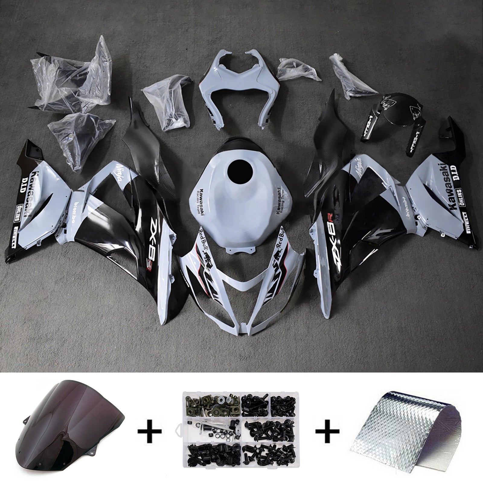 Amotopart 2013-2018 Kawasaki ZX6R 636 Black Grey Fairing Kit