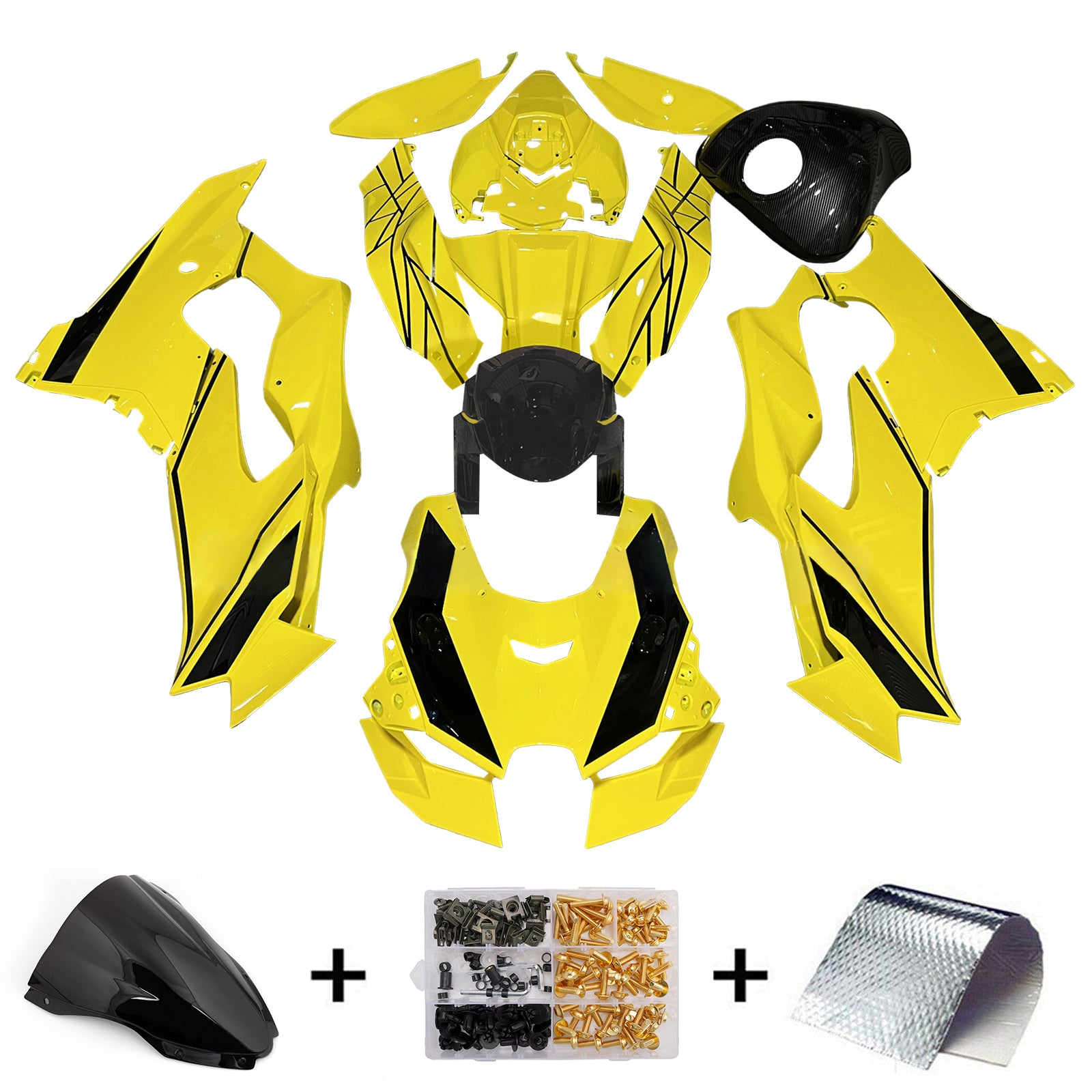 Amotopart 2021-2025 Kawasaki ZX14R ZZR1400 Carbon Fiber Yellow Fairing Kit