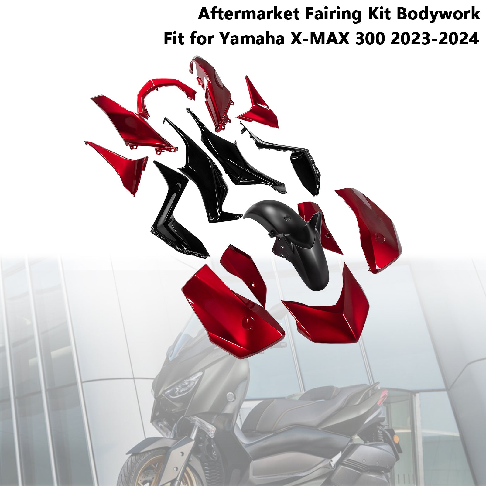 Amotopart 2023-2024 Yamaha X-MAX 300 Red Black Fairing Kit