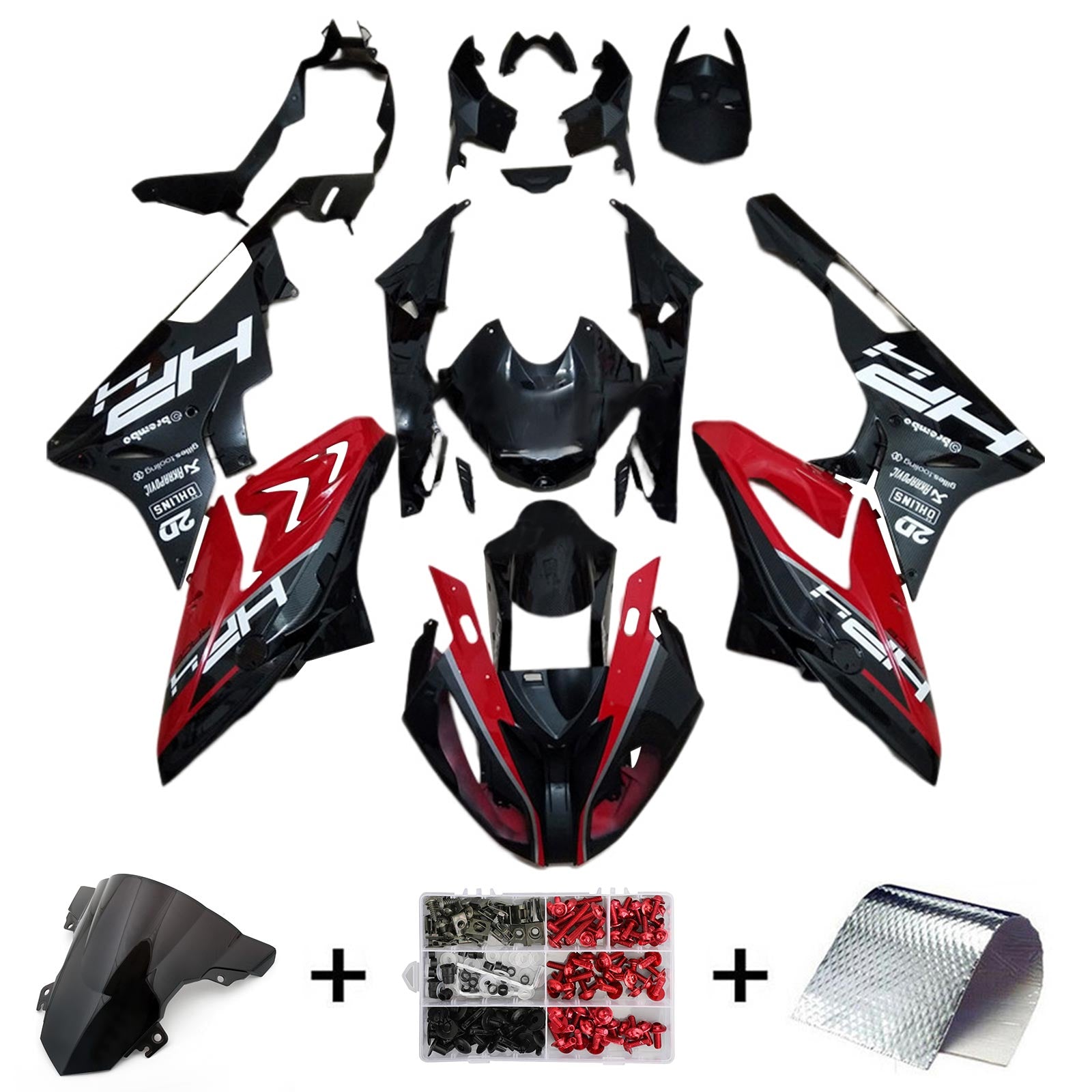 Amotopart BMW S1000RR 2017-2018 Kit de carénage Style4 noir et rouge