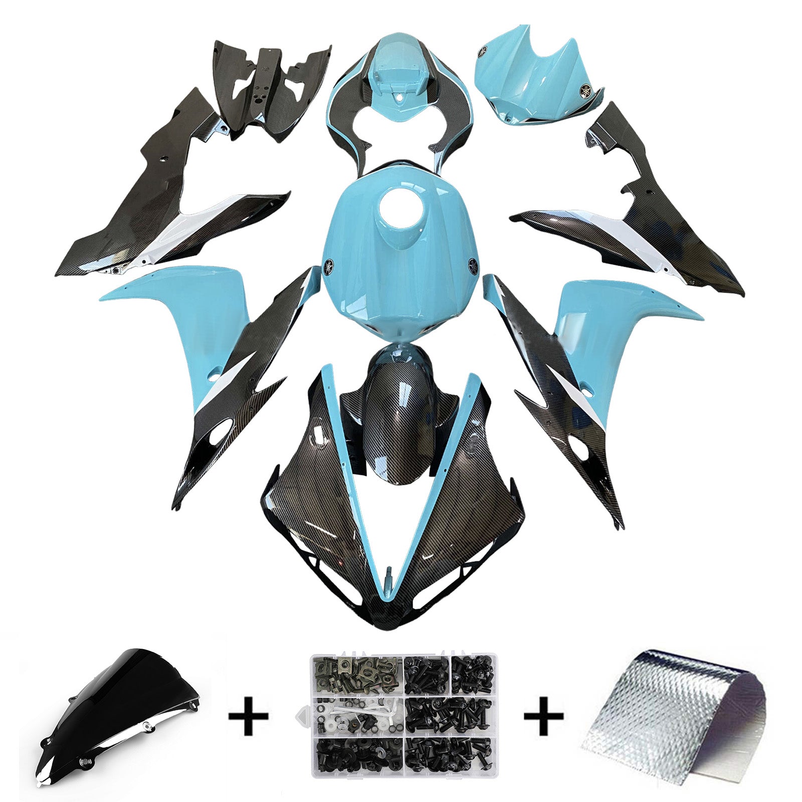 Amotopart 2004-2006 Yamaha YZF-R1 Light Blue Carbon Fiber  Fairing Kit