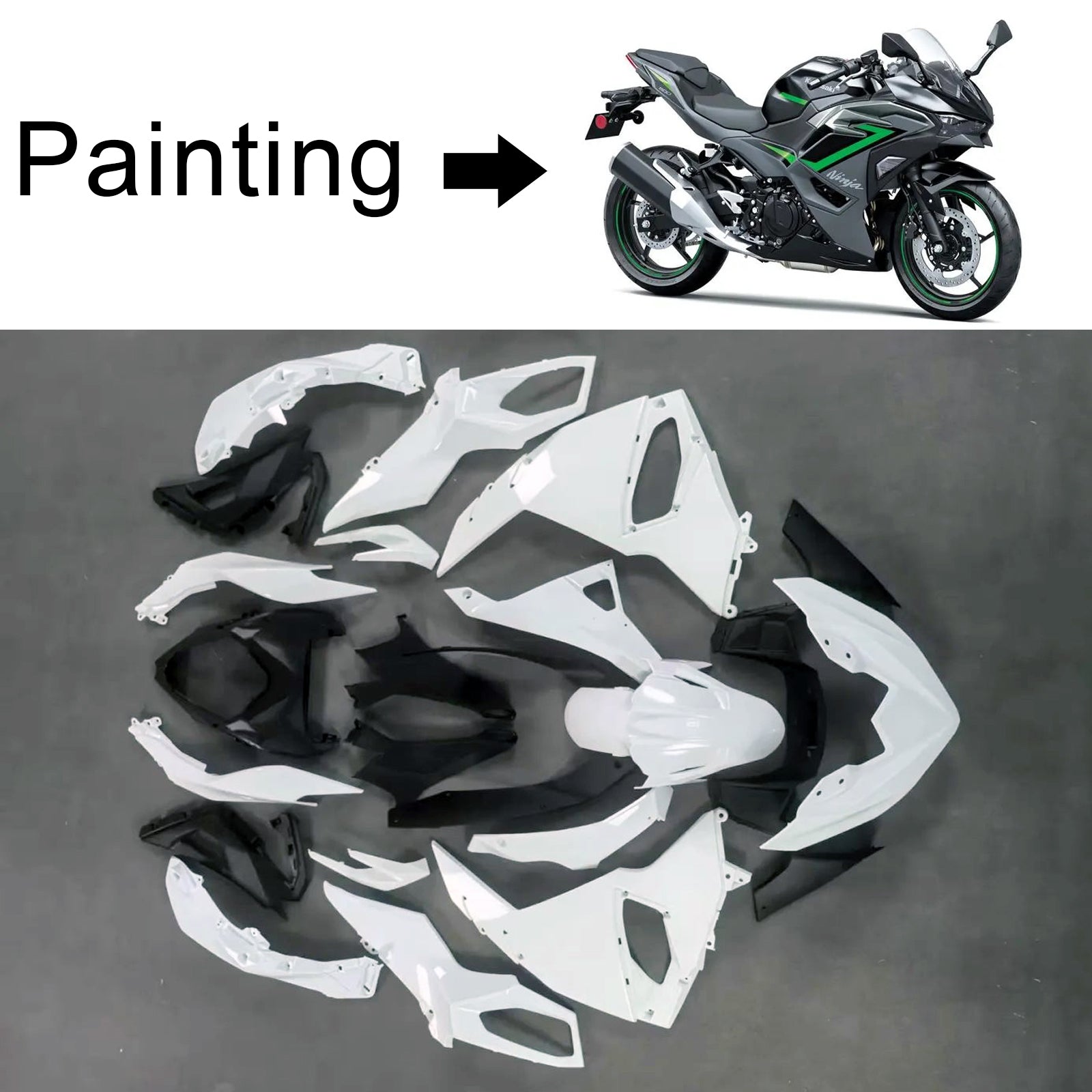 Amotopart 2024-2025 Kawasaki Ninja 500 Silbergrünes Verkleidungsset