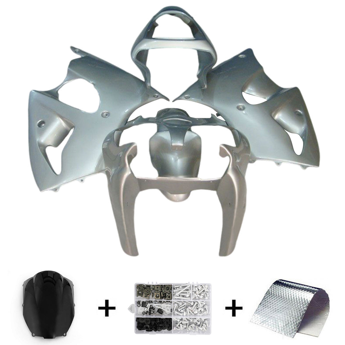 Amotopart 2000-2002 カワサキ ZX6R 636 & 2005-2008 カワサキ ZZR600 シルバー フェアリングキット