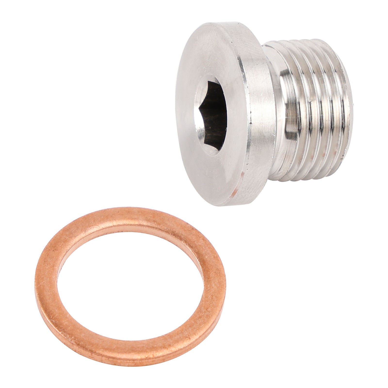 304 Stainless Steel O2 Sensor Plug Cap Inner Hex Head M18x1.5 w/ Copper Washer