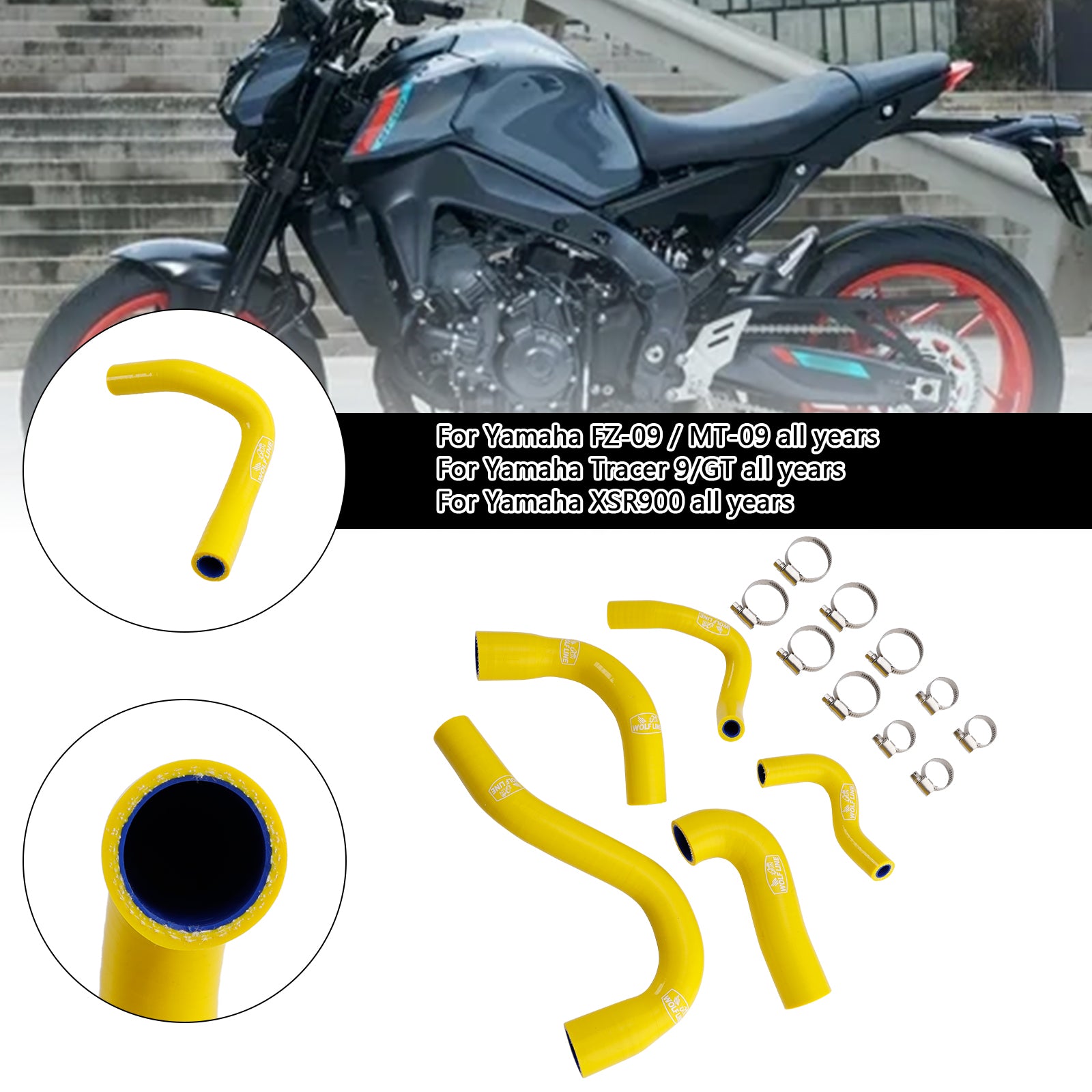 All Years Yamaha MT-09 XSR900 Tracer 9/GT Silicone Radiator coolant Hose