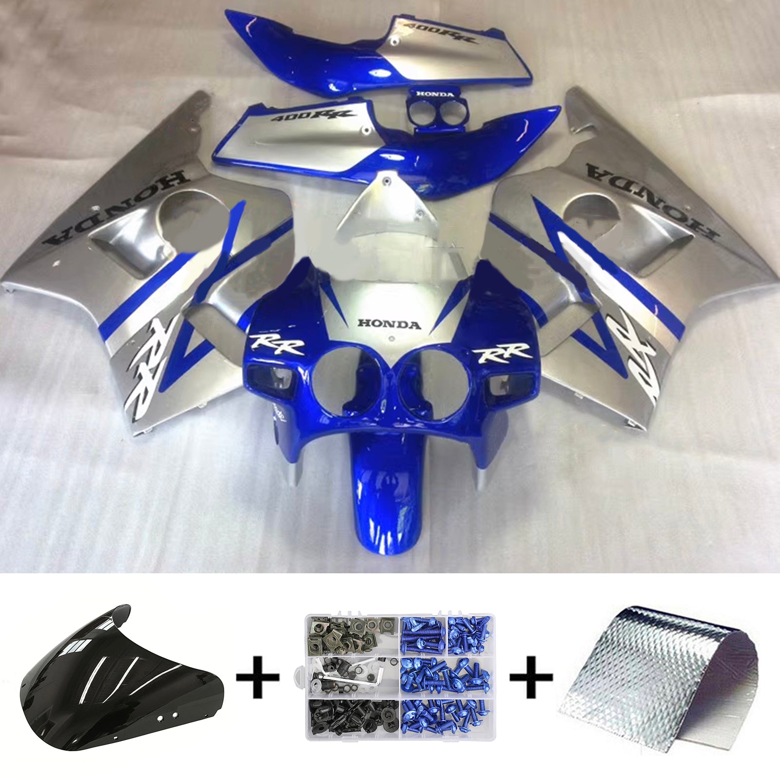 Amotopart 1987-1989 Honda CBR400RR NC23 Kit de carénage bleu et argent