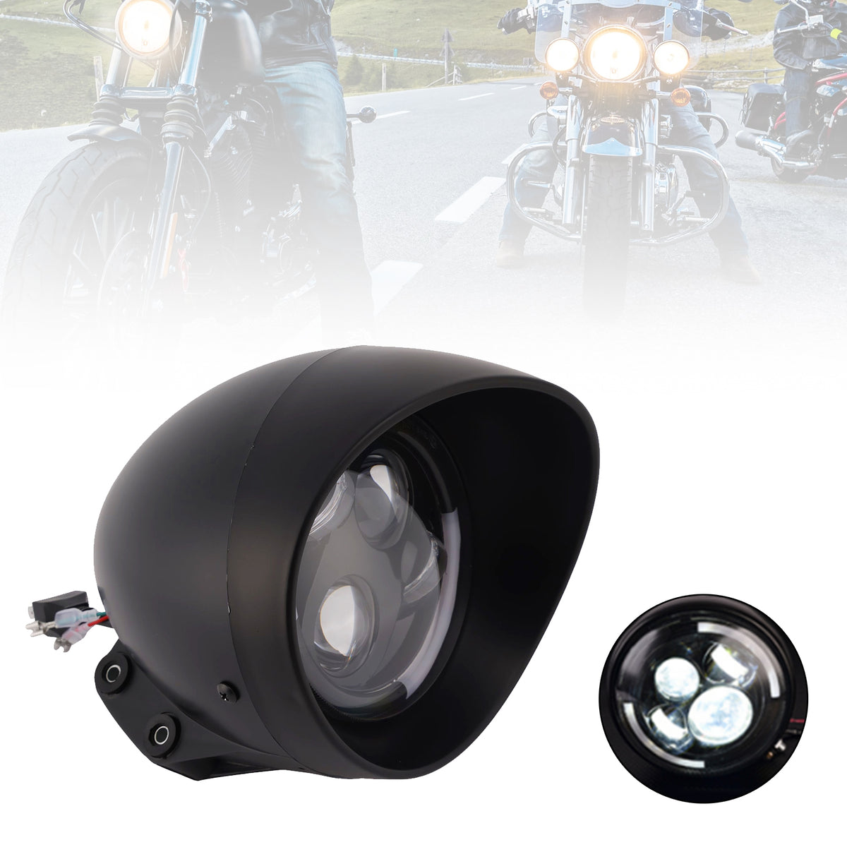 5.75" Headlight Lamp Spotlight Universal Led 4000lm Fits For Cruise Cafe Chrome