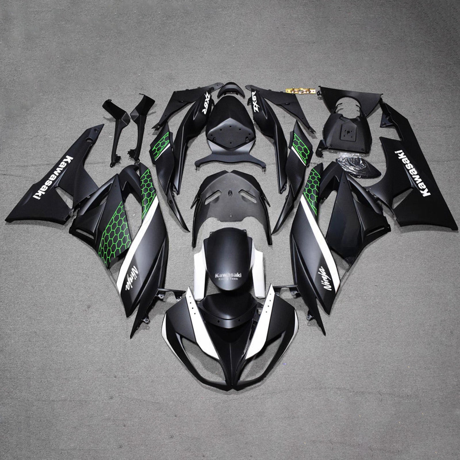 Amotopart 2009-2012 Kawasaki ZX6R 636 Black Green Fairing Kit