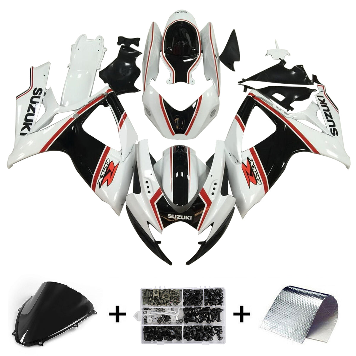 Amotopart 2006-2007 K6 GSXR 600/750 Suzuki noir et blanc avec kit de carénage à rayures rouges