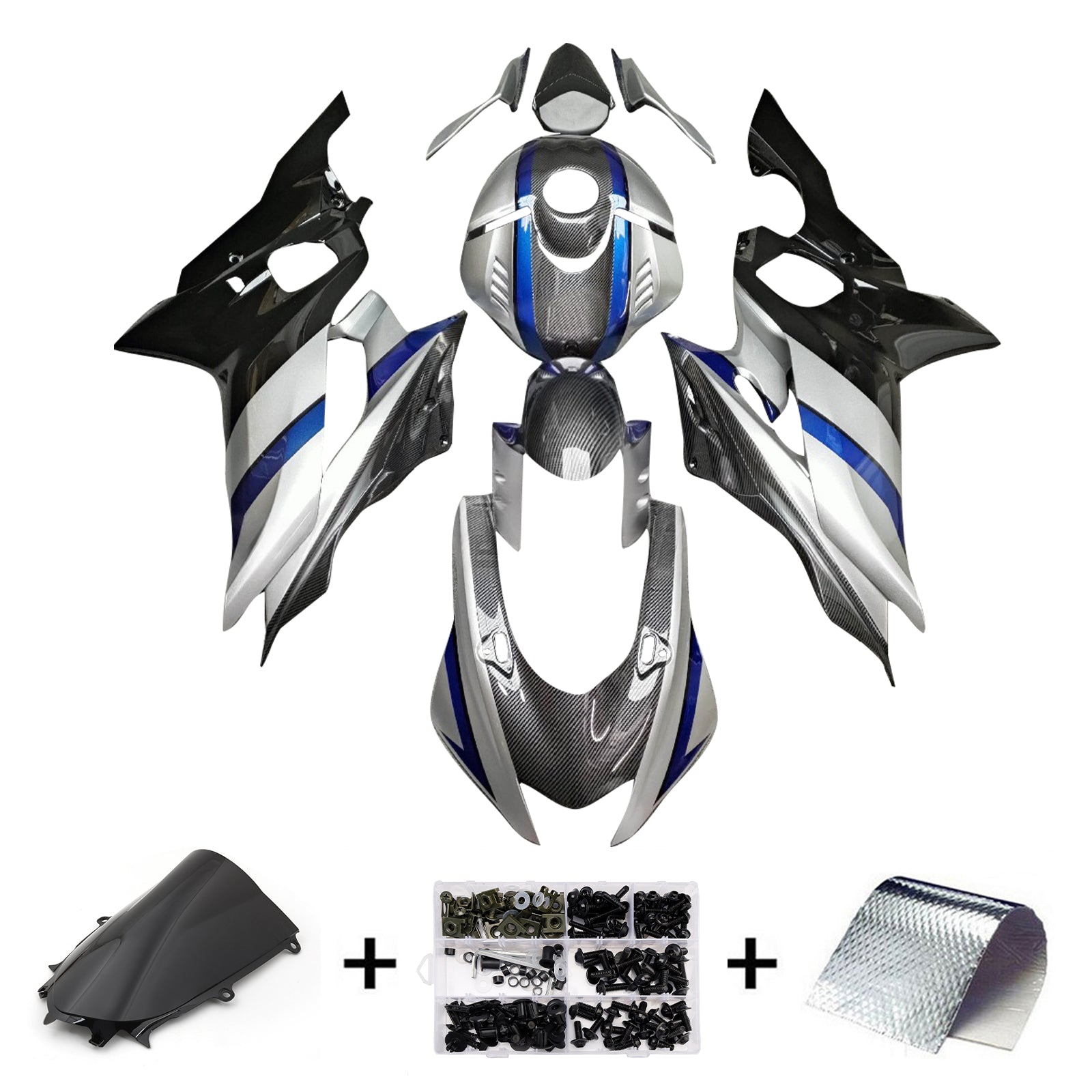 Amotopart 2017-2023 Yamaha YZF-R6 Carbon Fiber Grey Blue Fairing Kit